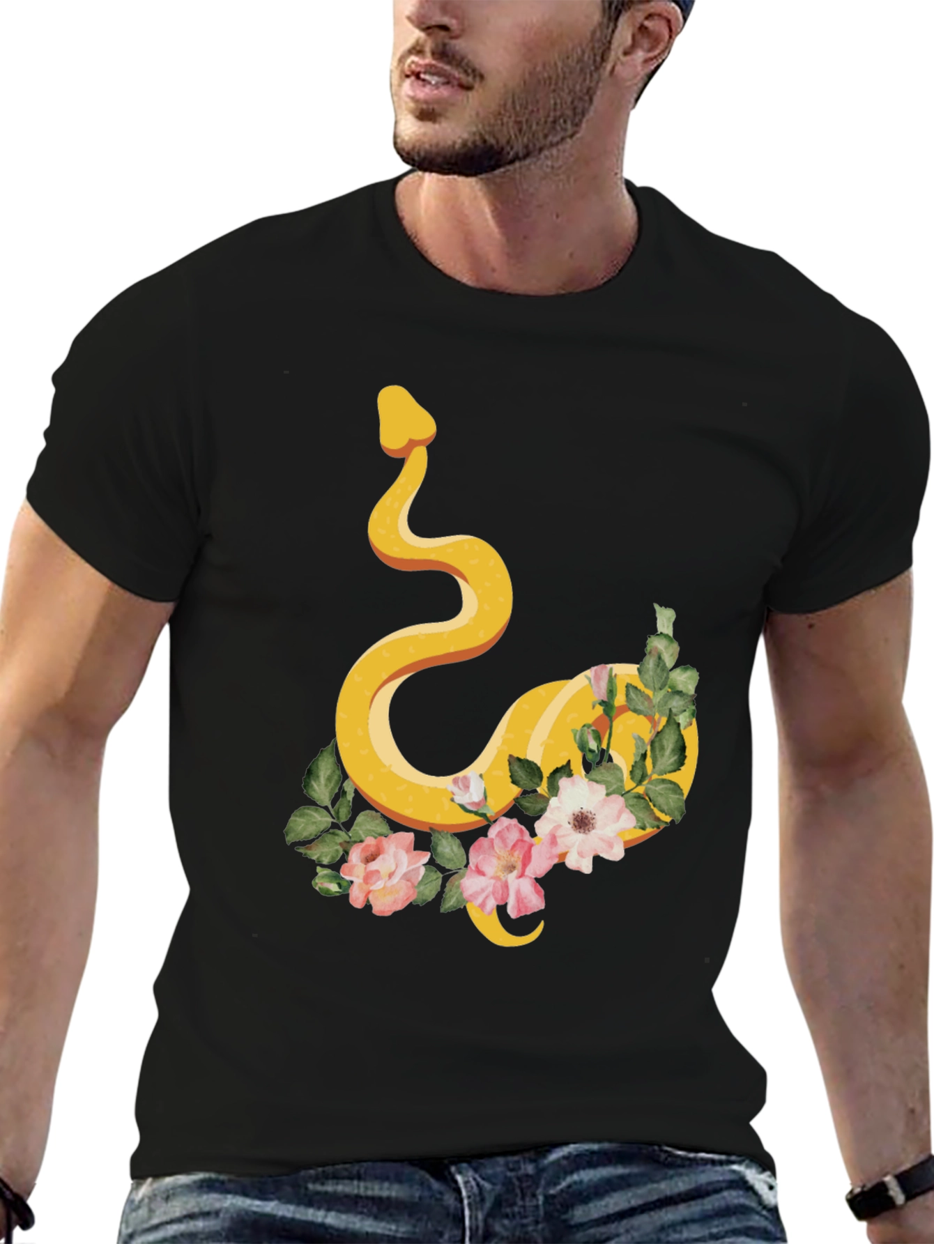 Snake & Floral Graphic Tee - Cool Design!