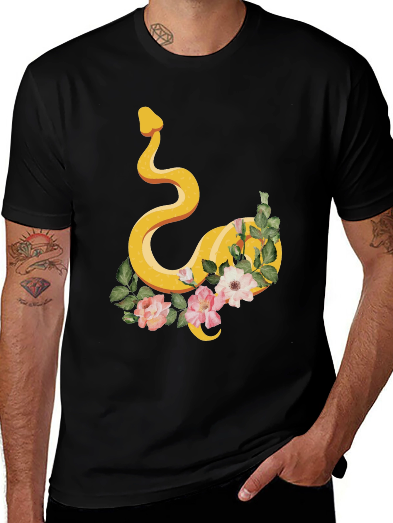 Snake & Floral Graphic Tee - Cool Design!