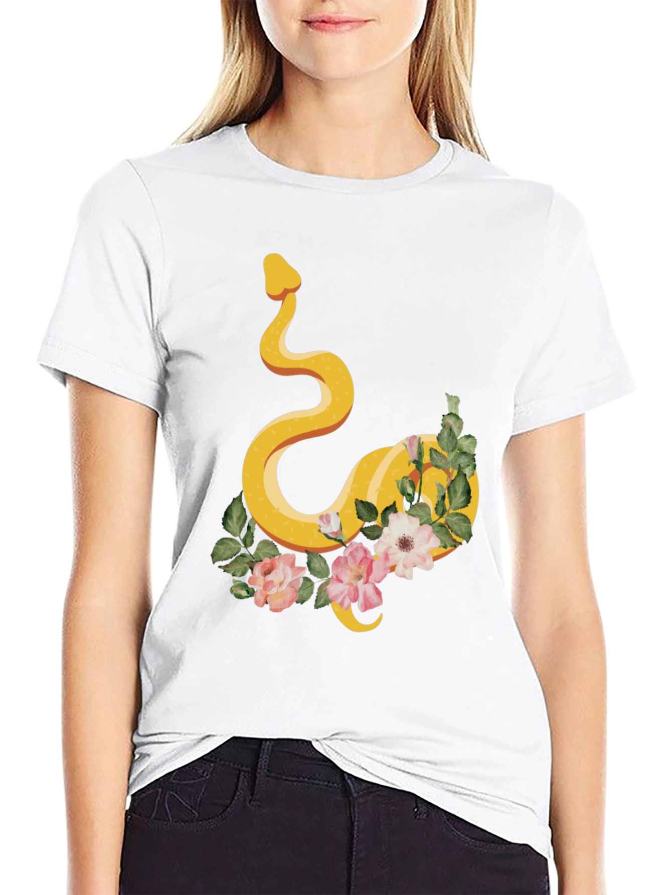 Snake & Floral Graphic Tee - Cool Design!