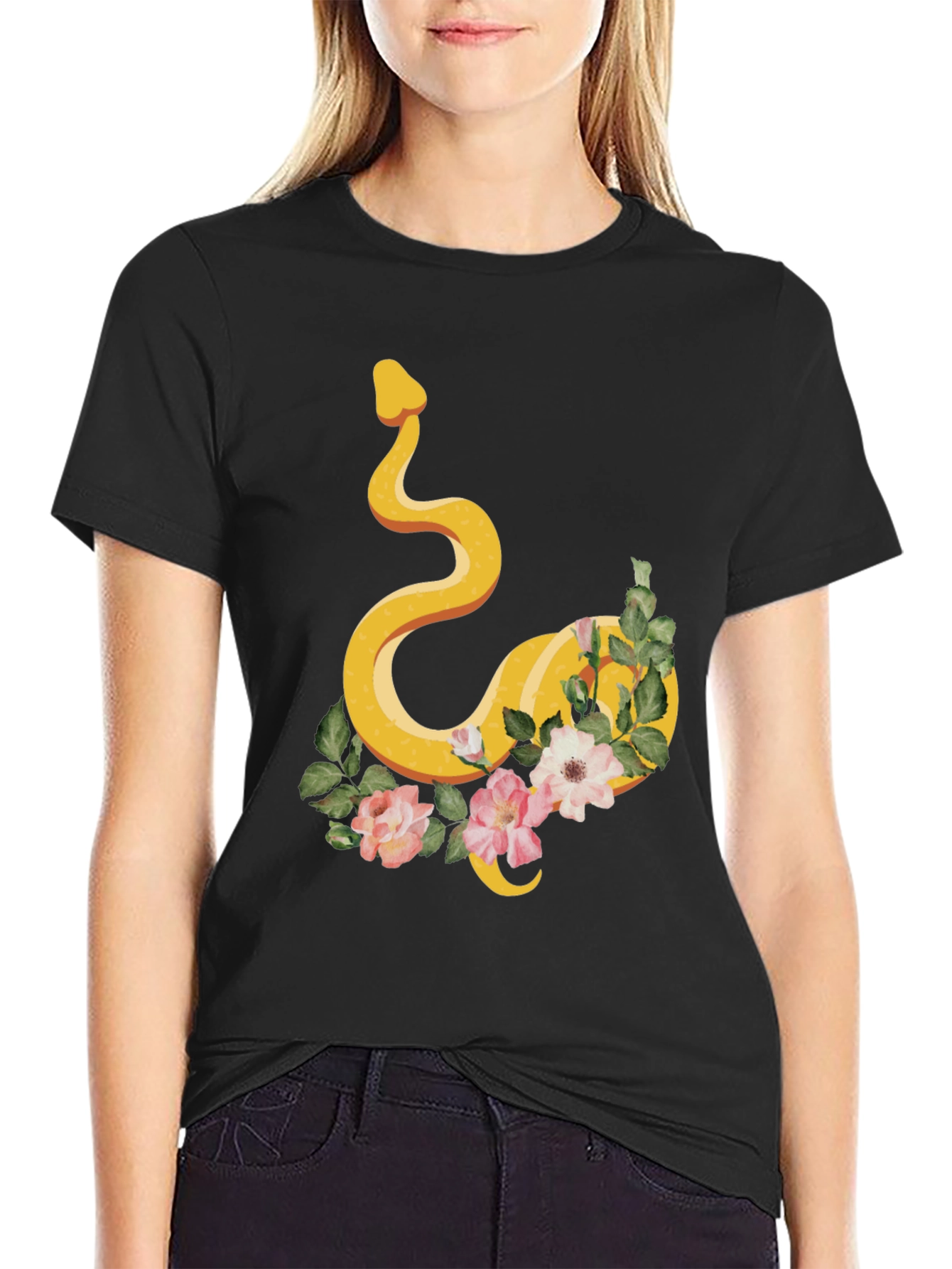 Snake & Floral Graphic Tee - Cool Design!