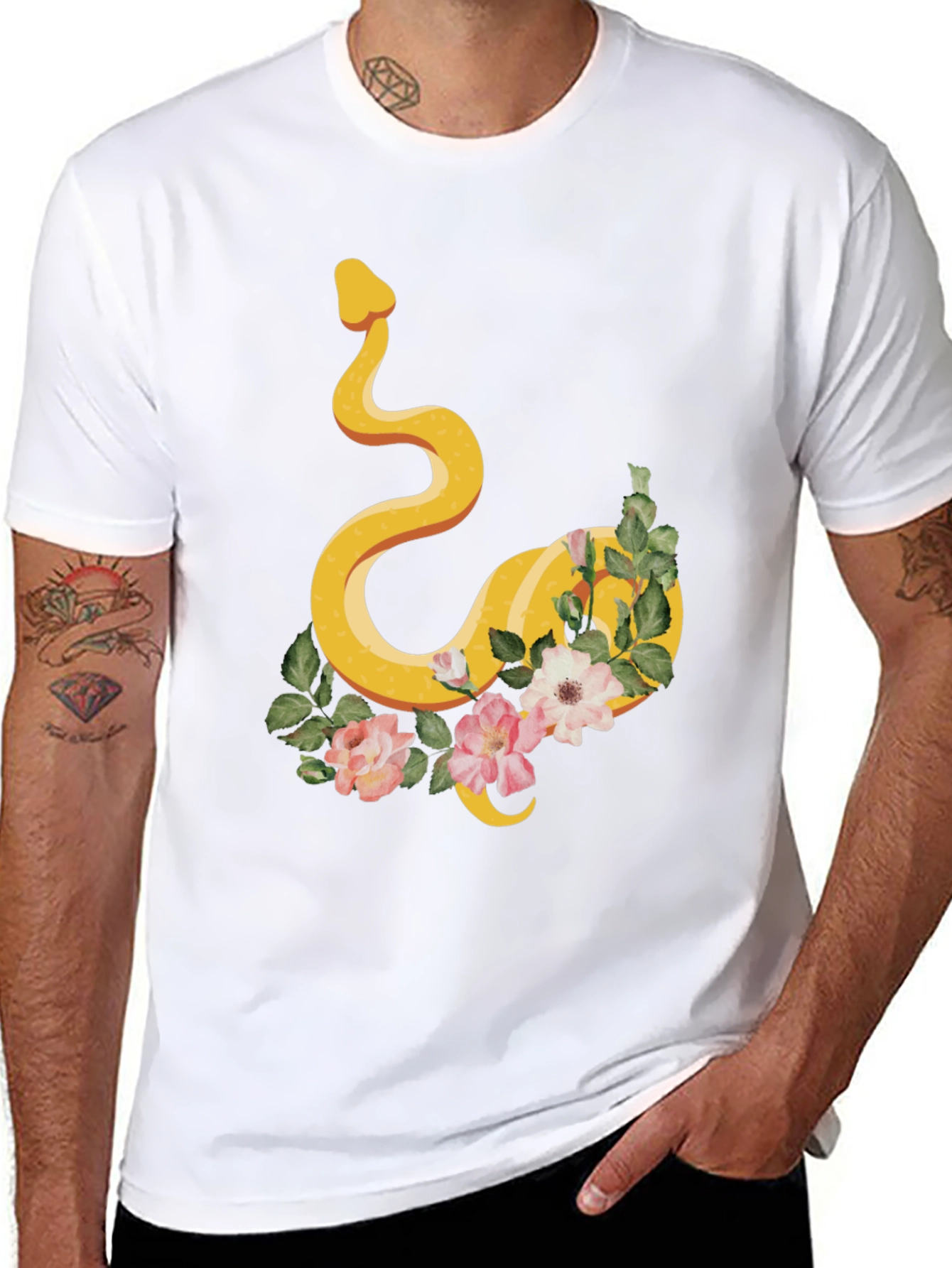 Snake & Floral Graphic Tee - Cool Design!