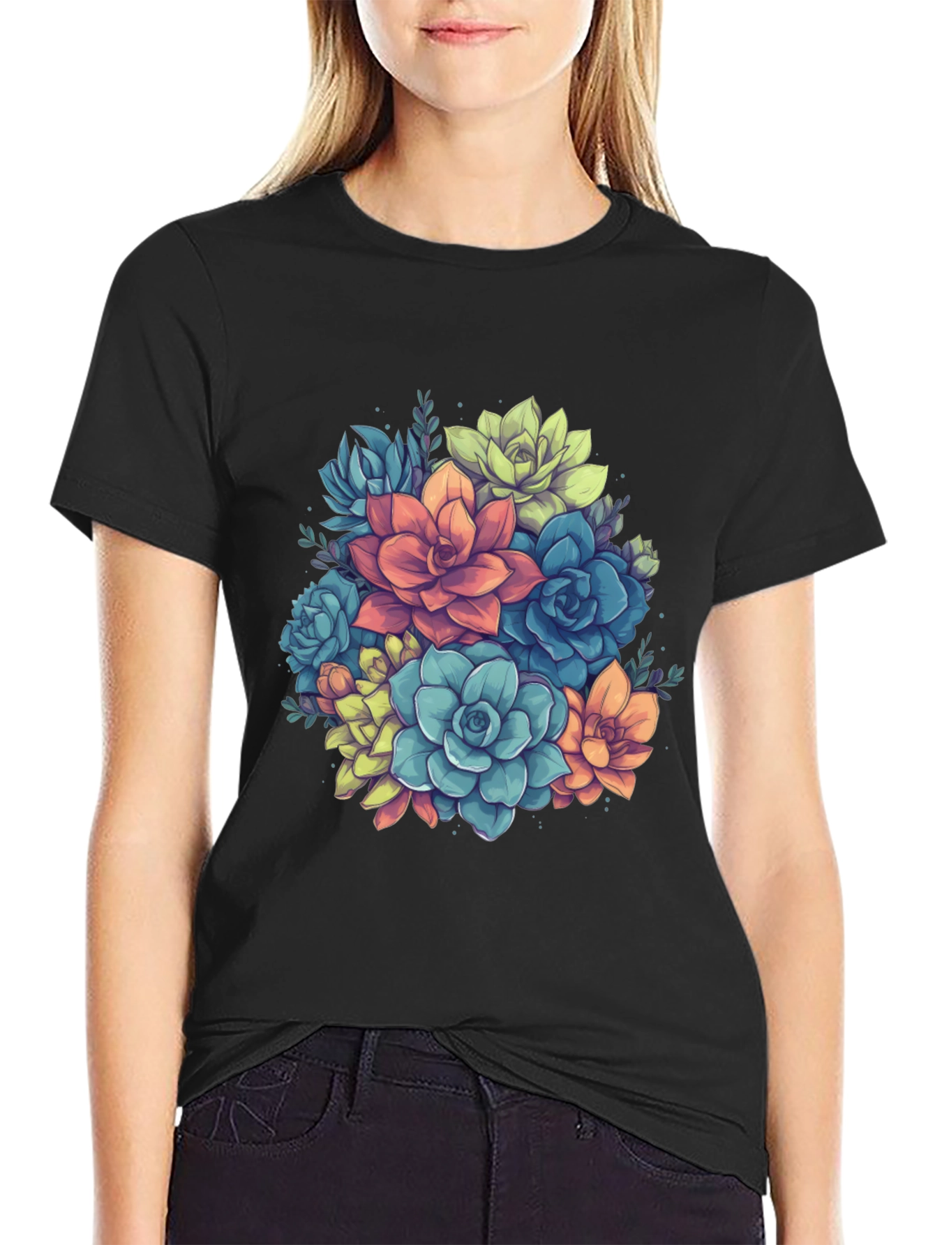 Succulent Bouquet Graphic Tee - Black