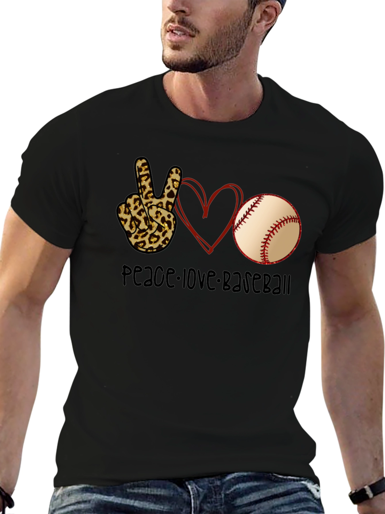 Peace Love Baseball Graphic T-Shirt