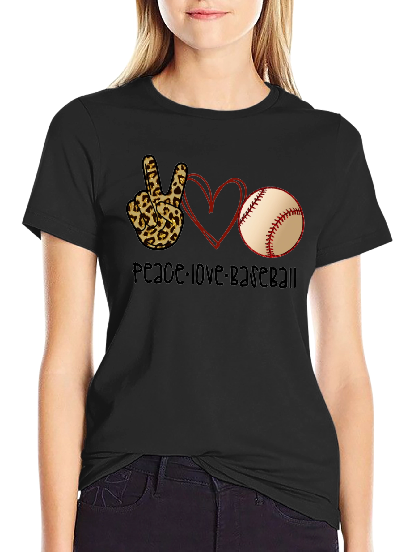 Peace Love Baseball Graphic T-Shirt