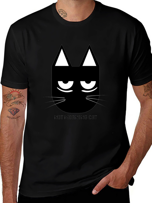 Not Morning Cat Black Graphic Tee - Funny & Stylish