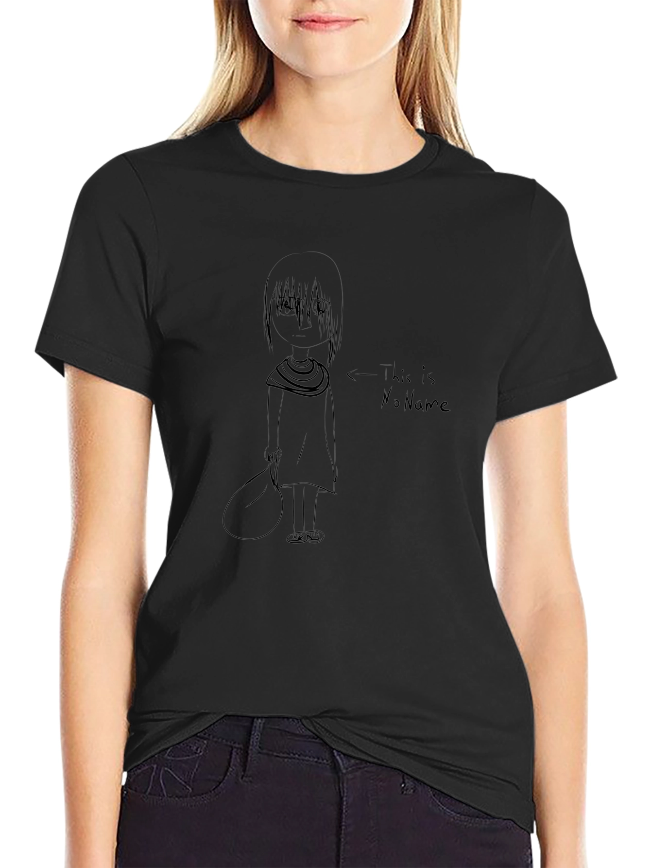 Black T-Shirt with No Name Graphic