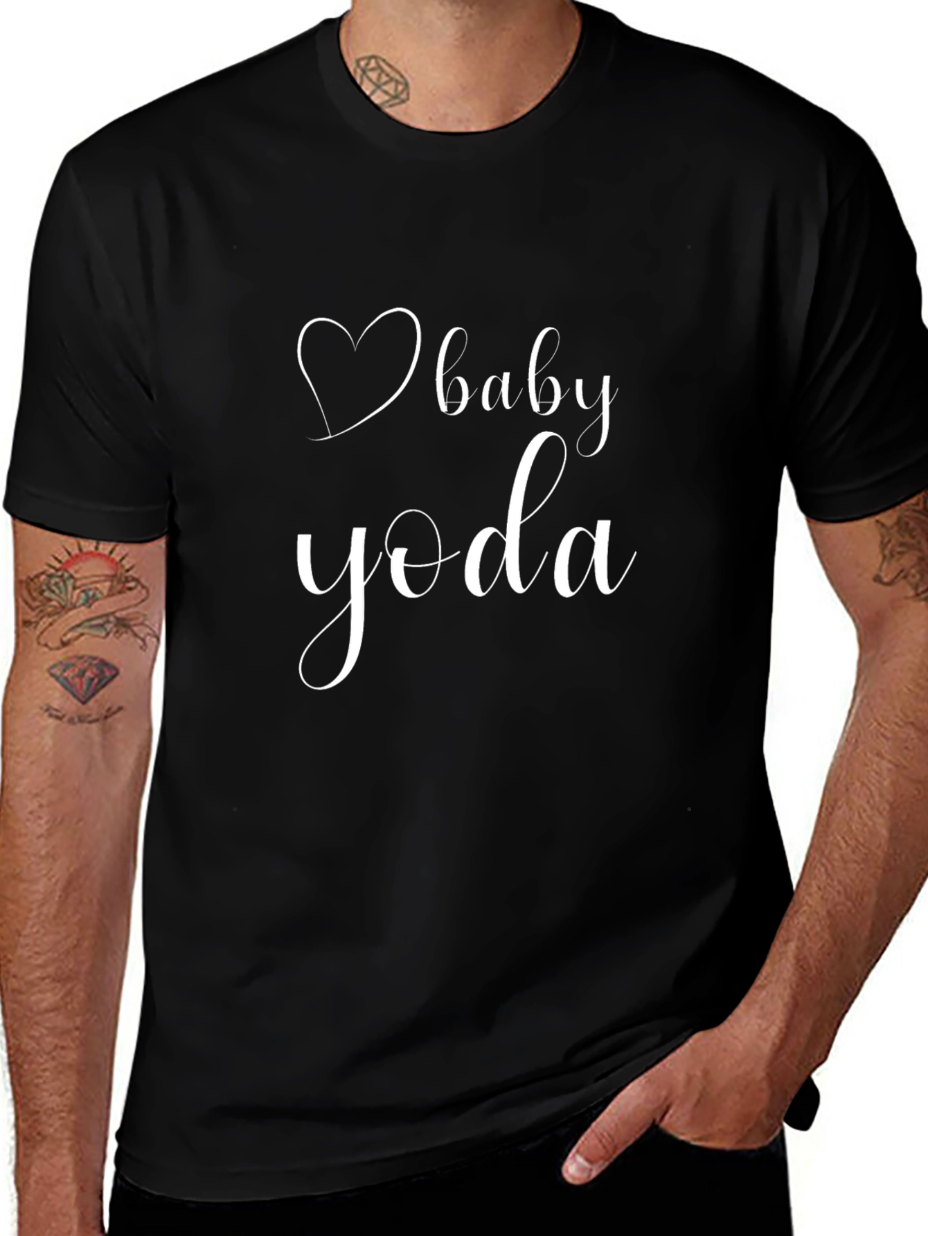 Baby Yoda Heart Graphic Tee - Black Cotton