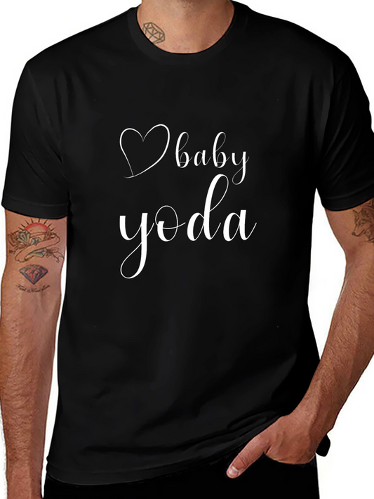 Baby Yoda Heart Graphic Tee - Black Cotton