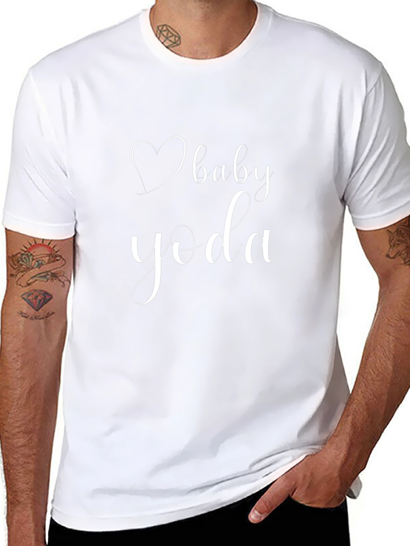 Baby Yoda Heart Graphic Tee - Black Cotton