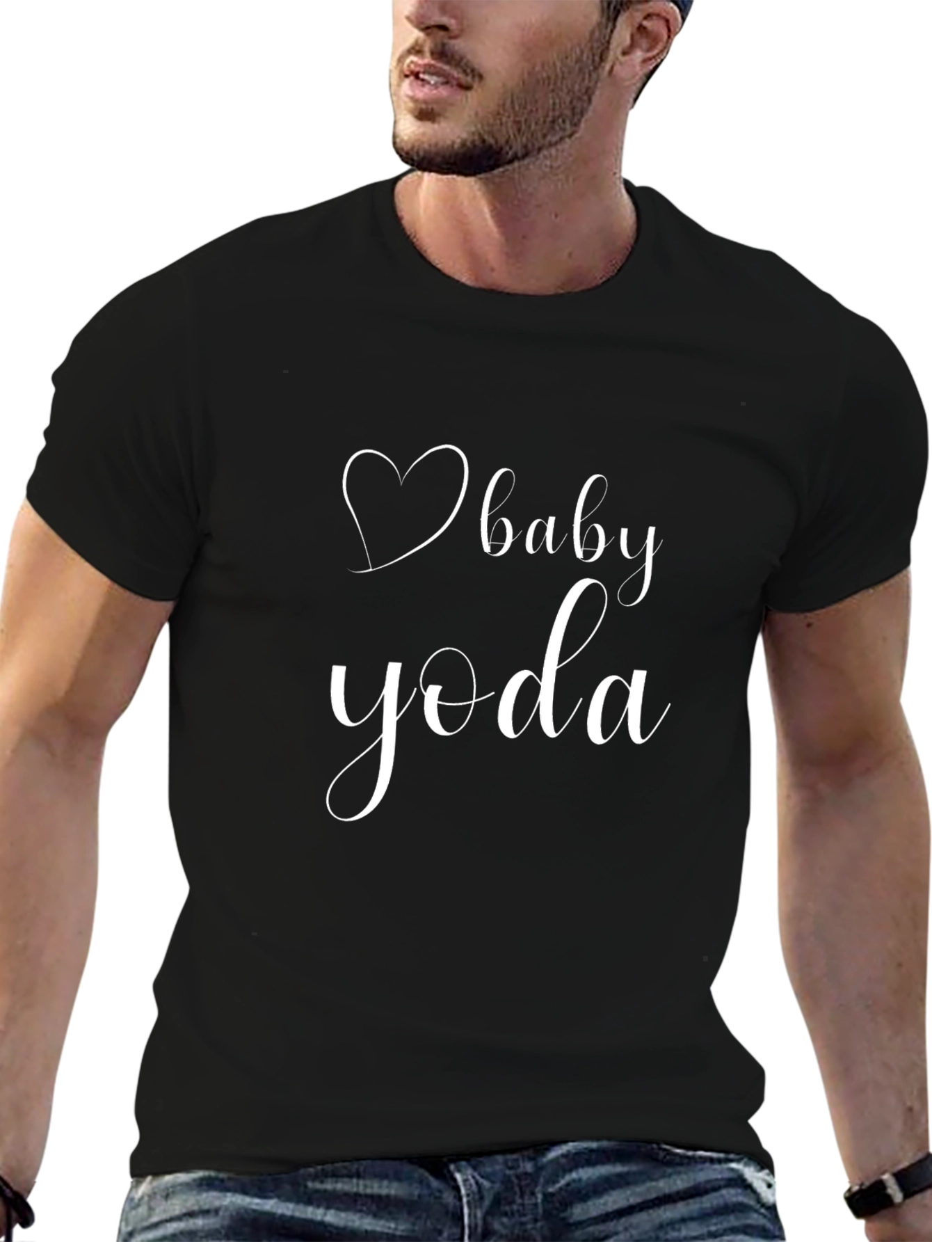 Baby Yoda Heart Graphic Tee - Black Cotton