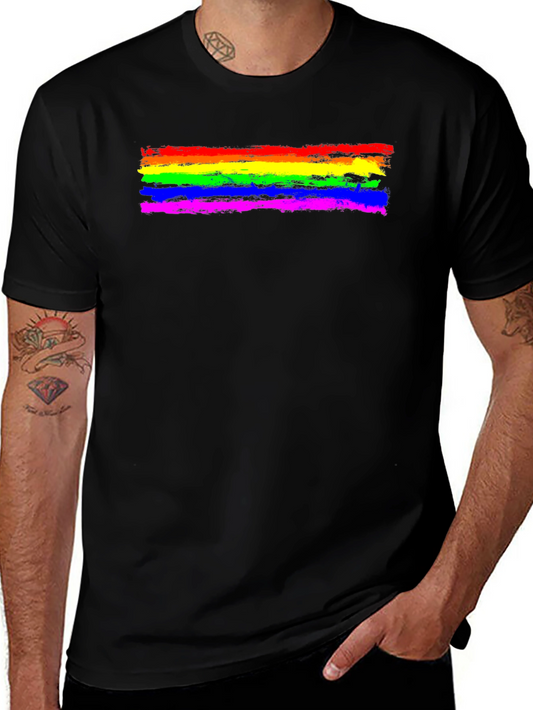 Pride Rainbow Brush Stroke T-Shirt - Black Cotton Tee