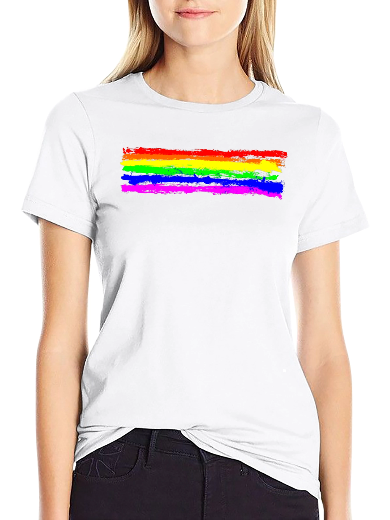 Pride Rainbow Brush Stroke T-Shirt - Black Cotton Tee