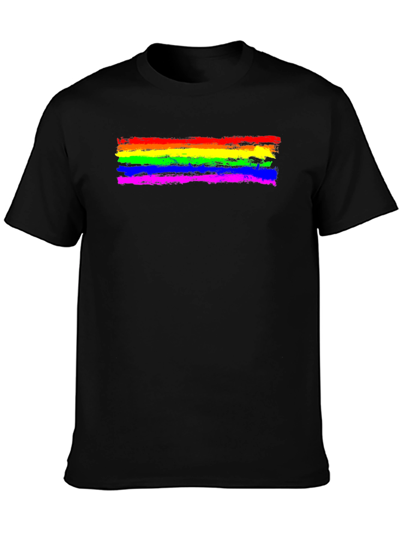 Pride Rainbow Brush Stroke T-Shirt - Black Cotton Tee
