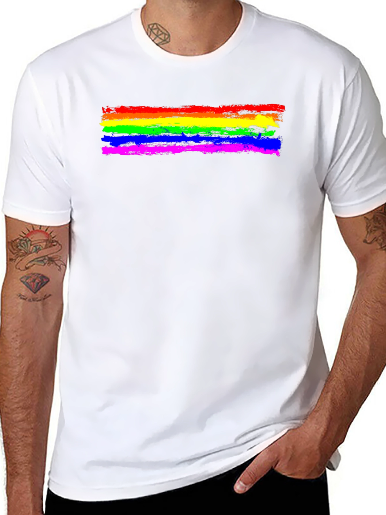 Pride Rainbow Brush Stroke T-Shirt - Black Cotton Tee