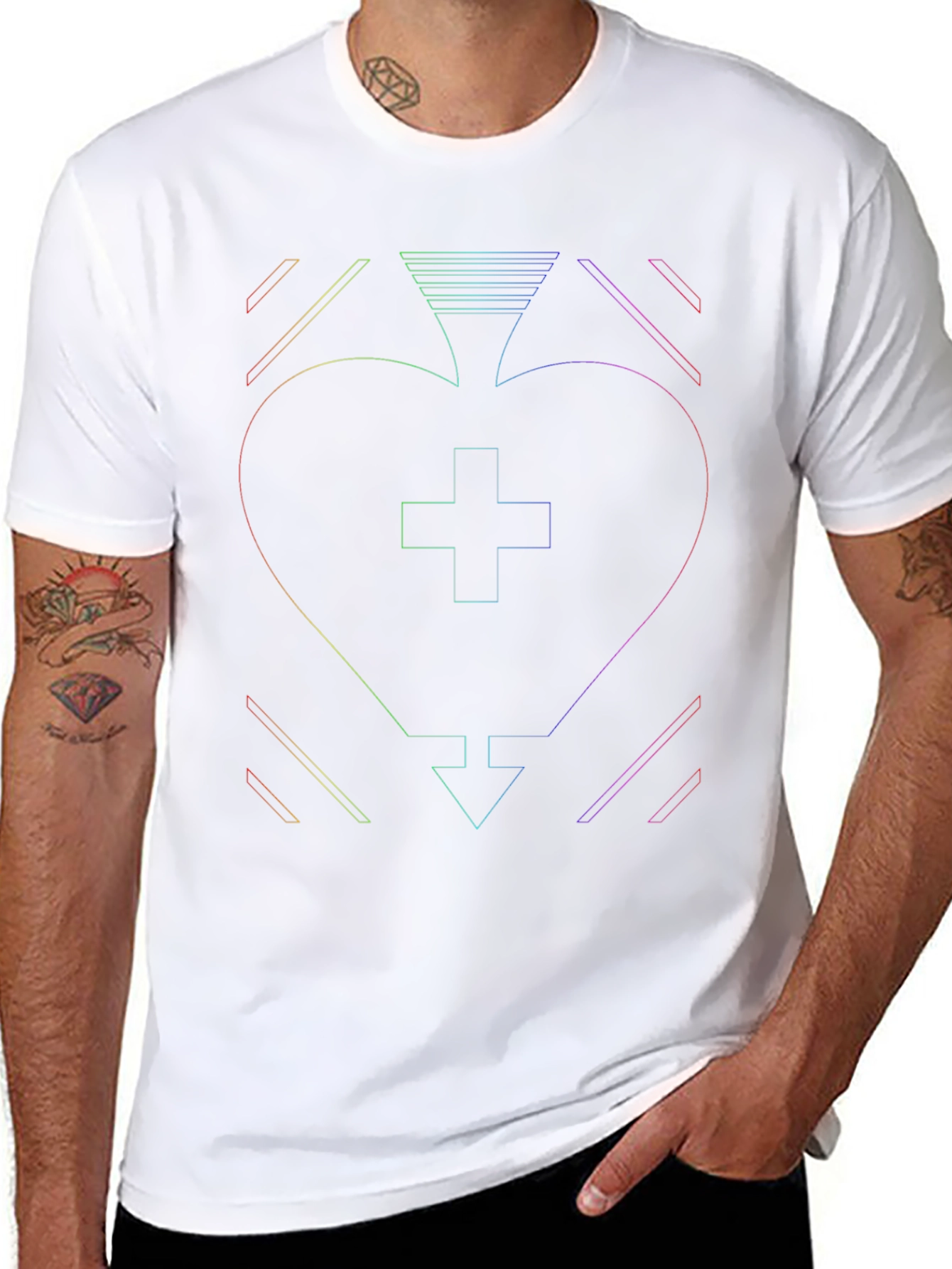 Rainbow Geometric Heart T-Shirt - Unique Design