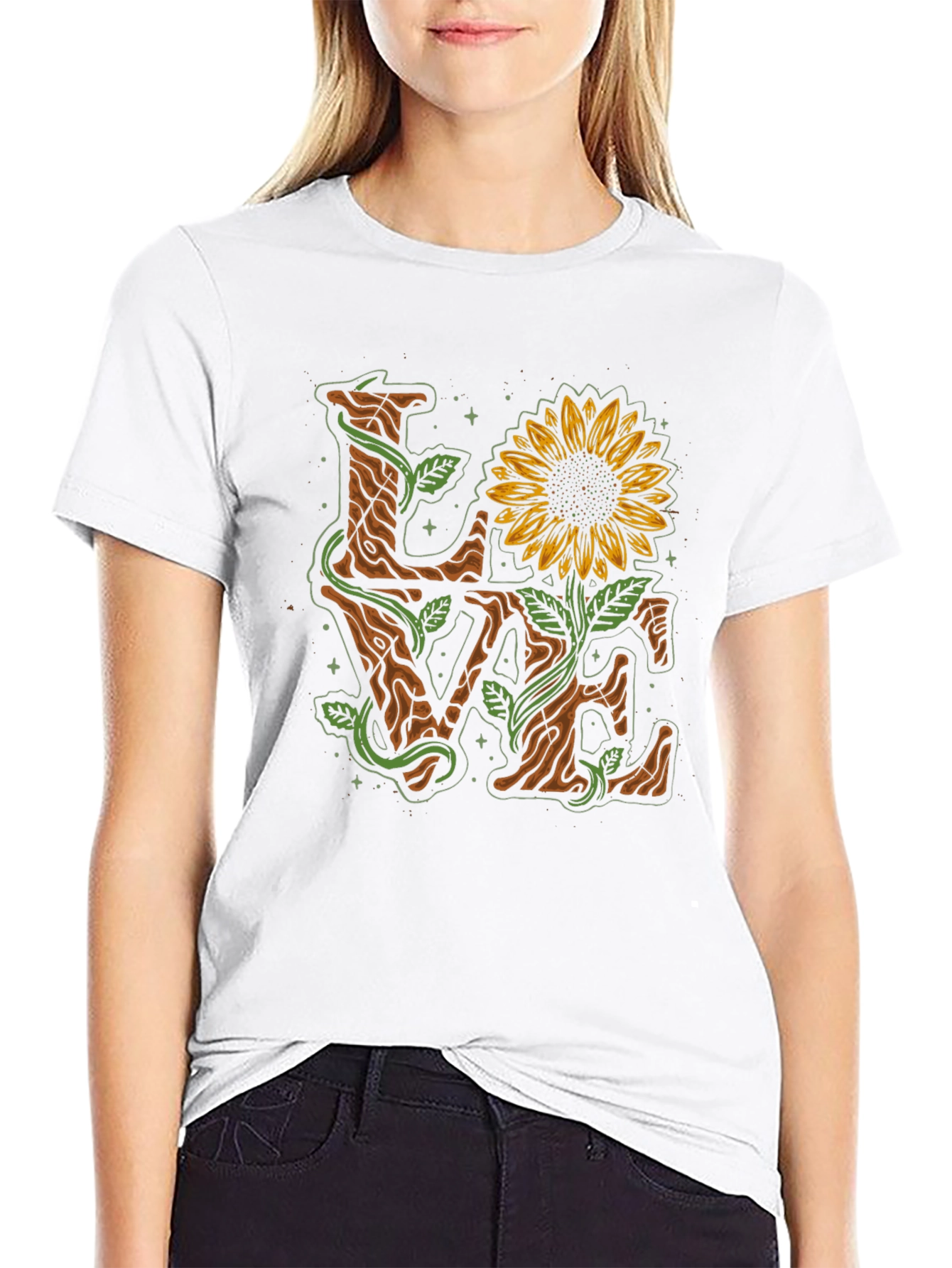 LOVE Sunflower Graphic Print T-Shirt