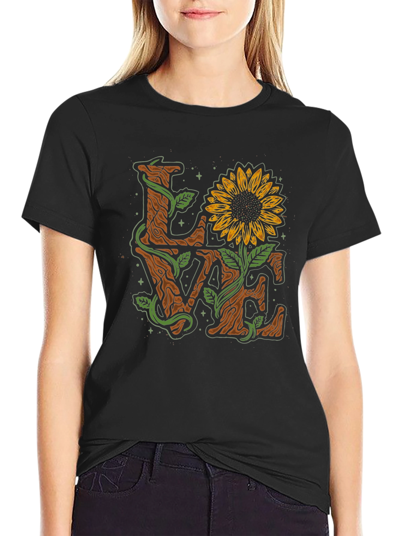 LOVE Sunflower Graphic Print T-Shirt