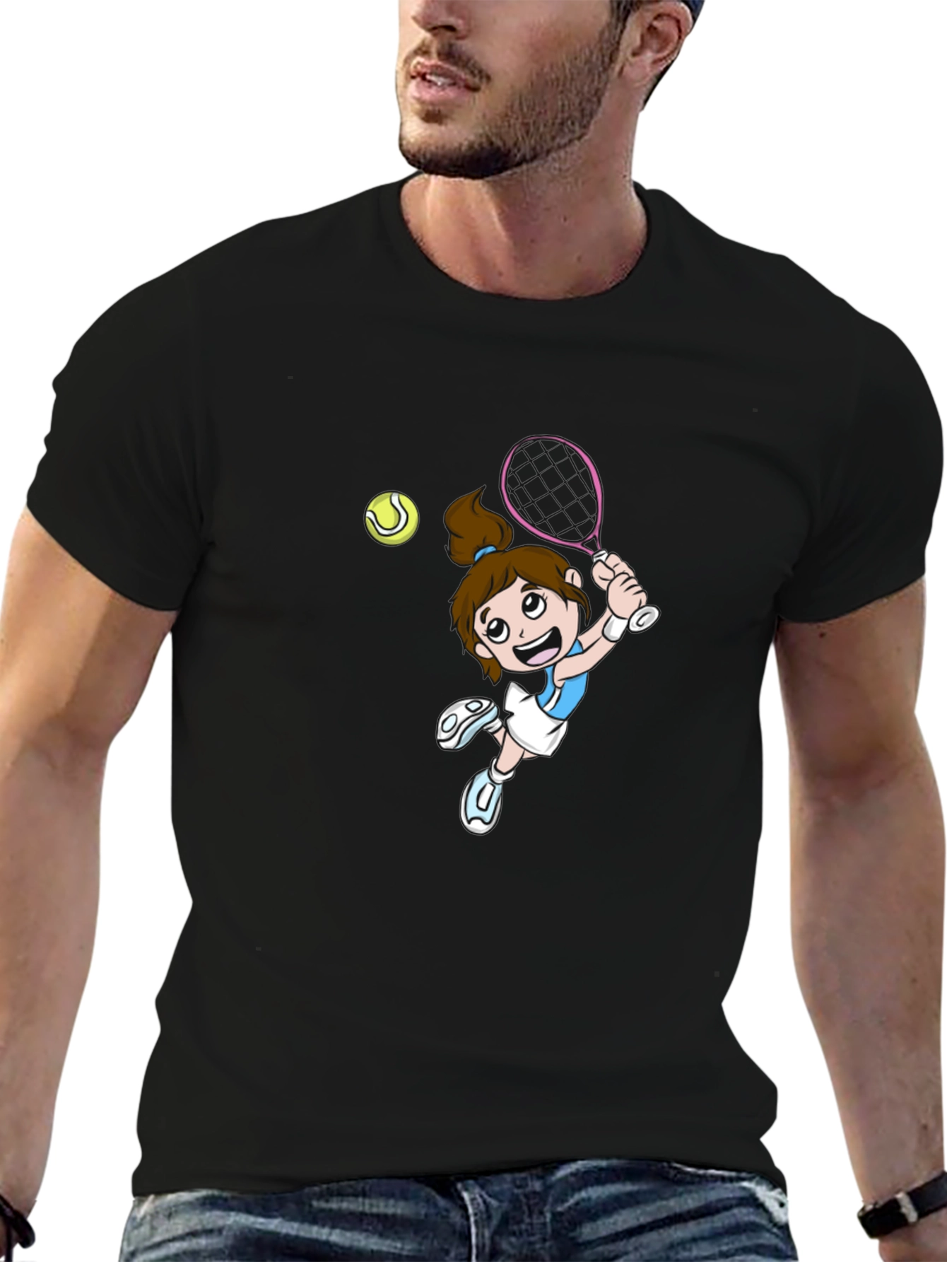 Tennis Girl Graphic Black T-Shirt