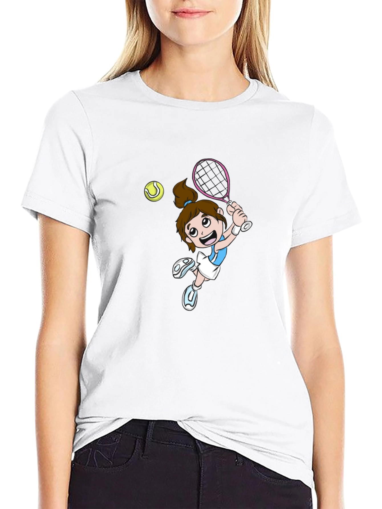 Tennis Girl Graphic Black T-Shirt