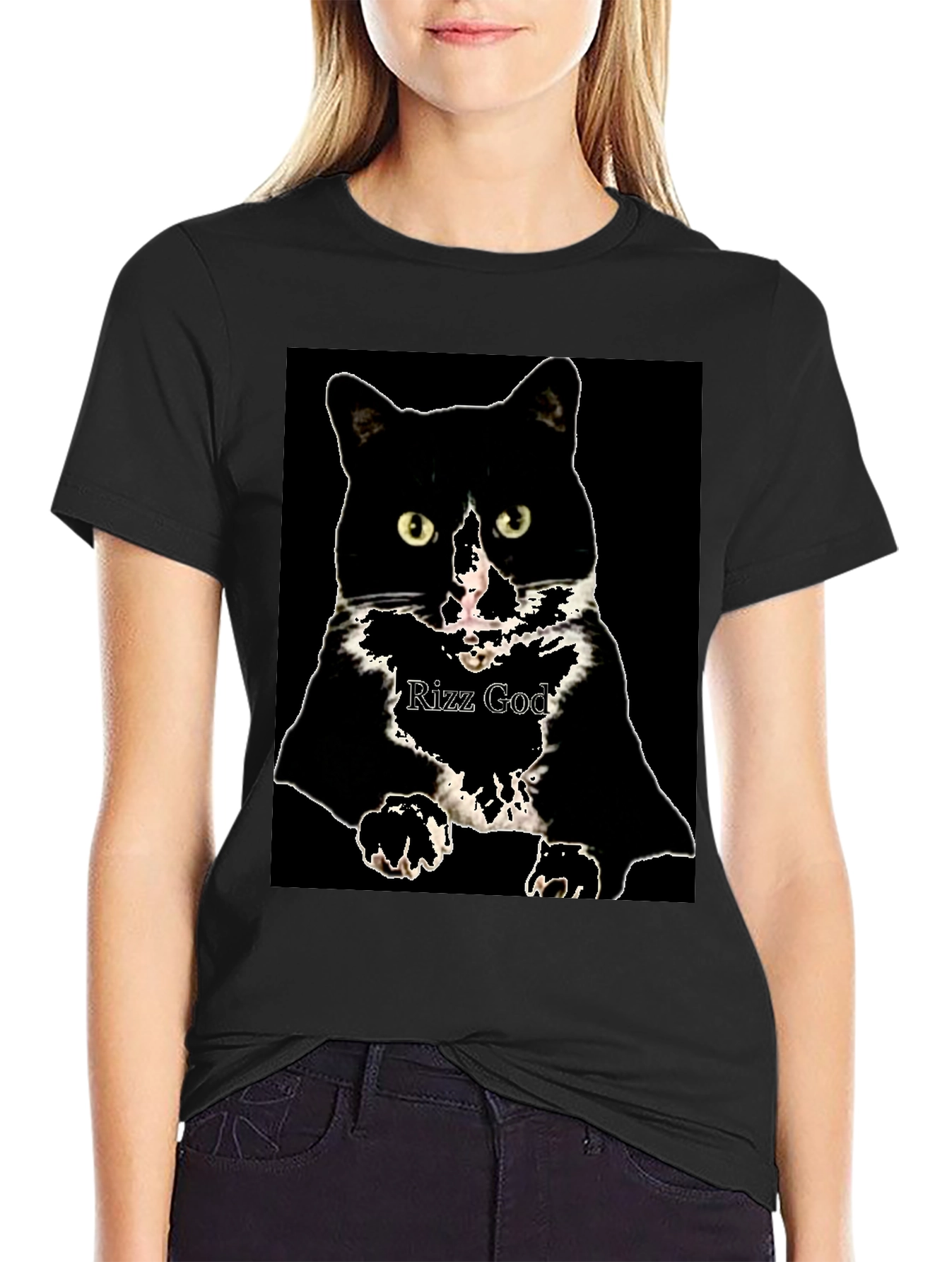 Rizz God Cat Black T-Shirt