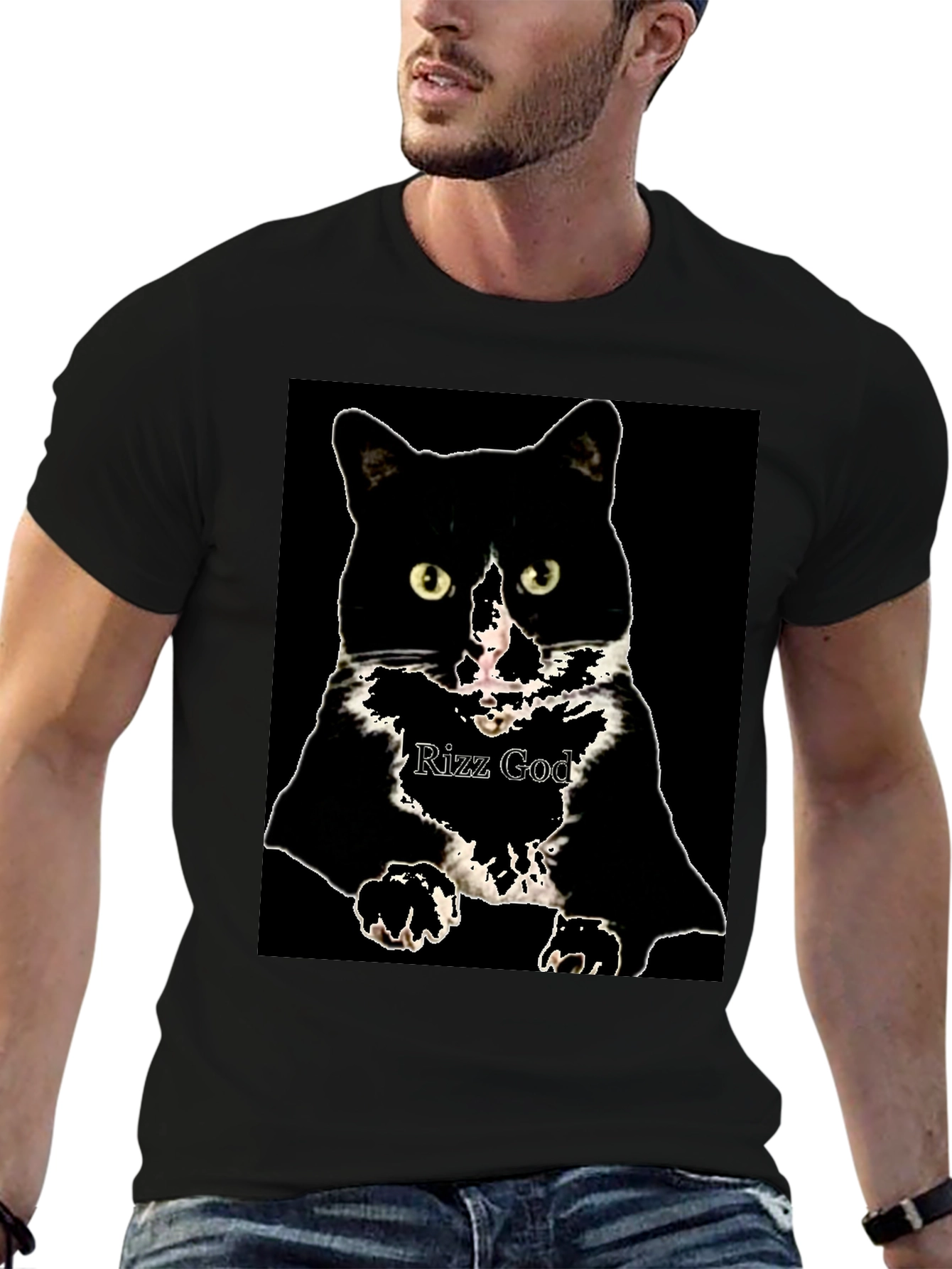 Rizz God Cat Black T-Shirt