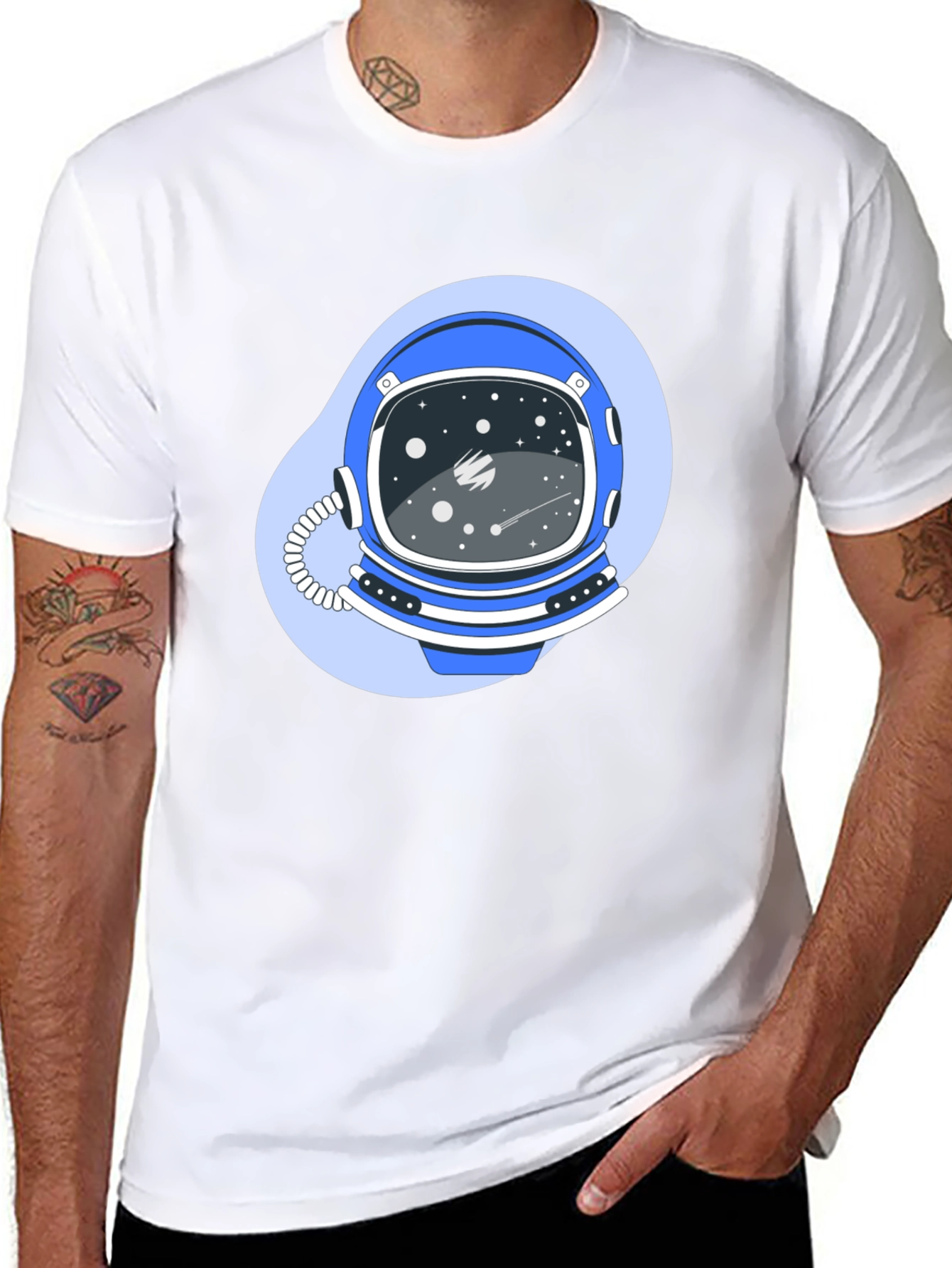 Astronaut Helmet Graphic Tee - Premium Black Cotton
