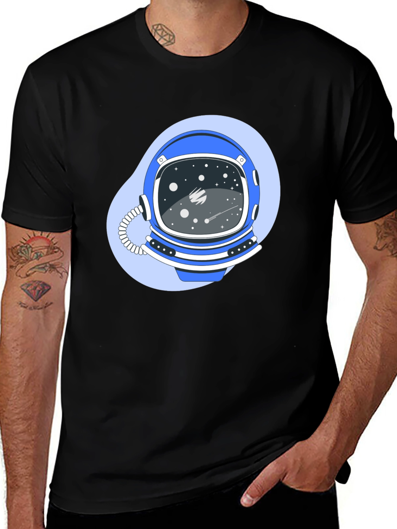 Astronaut Helmet Graphic Tee - Premium Black Cotton