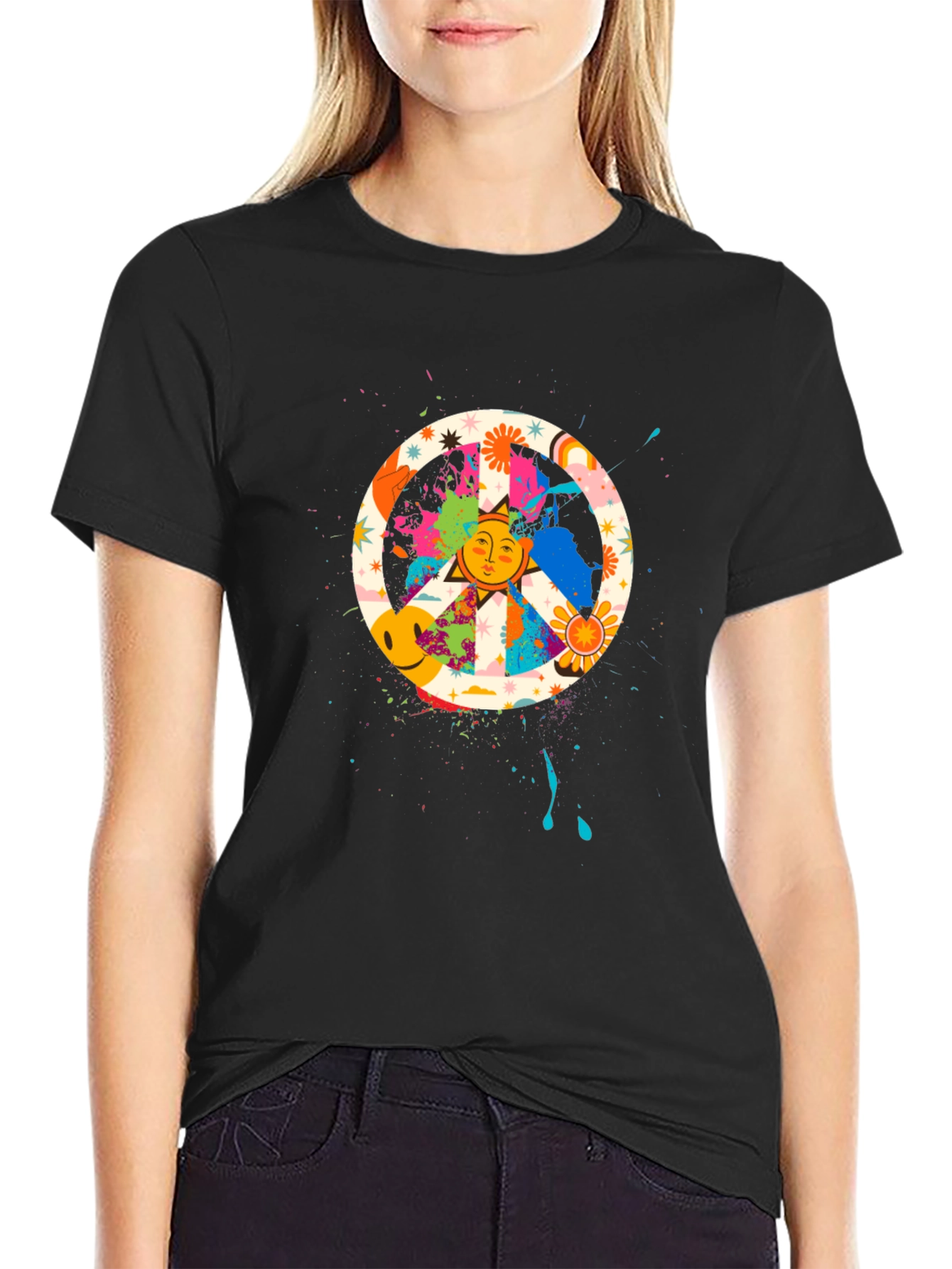 Peace Sign Sun Graphic Tee - Retro Style