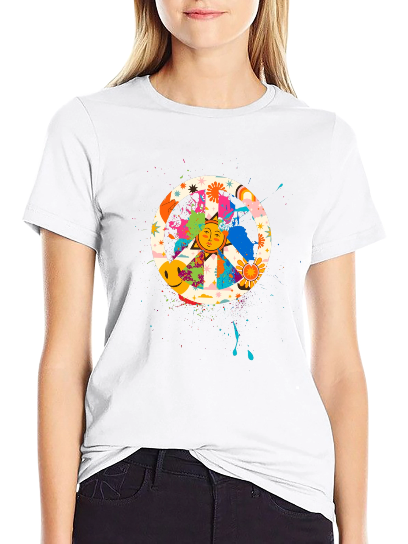Peace Sign Sun Graphic Tee - Retro Style