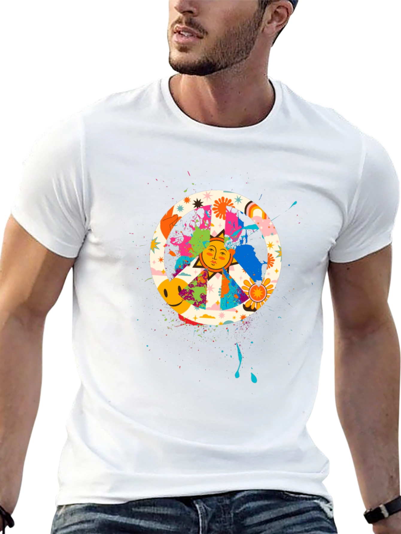 Peace Sign Sun Graphic Tee - Retro Style