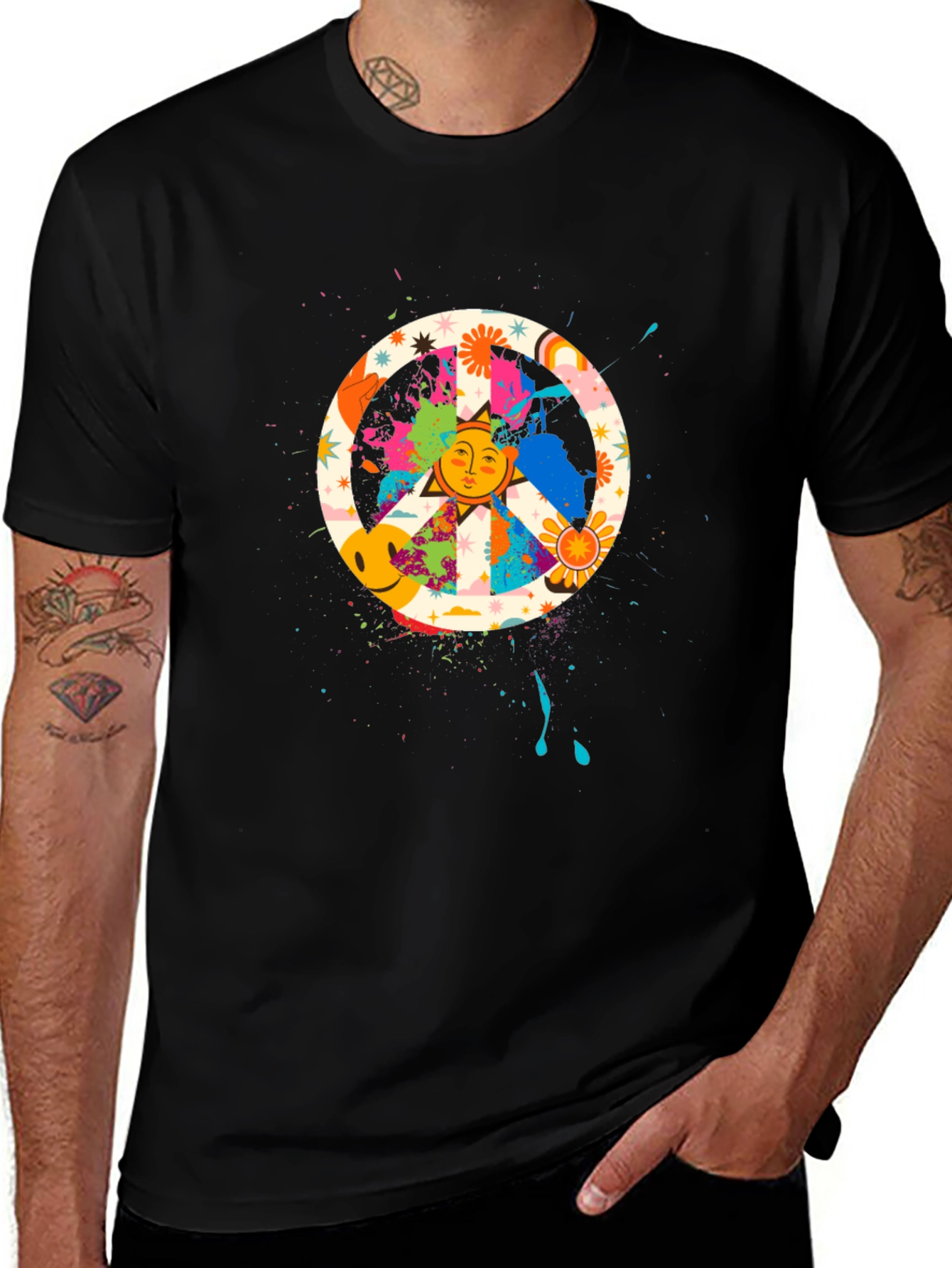 Peace Sign Sun Graphic Tee - Retro Style