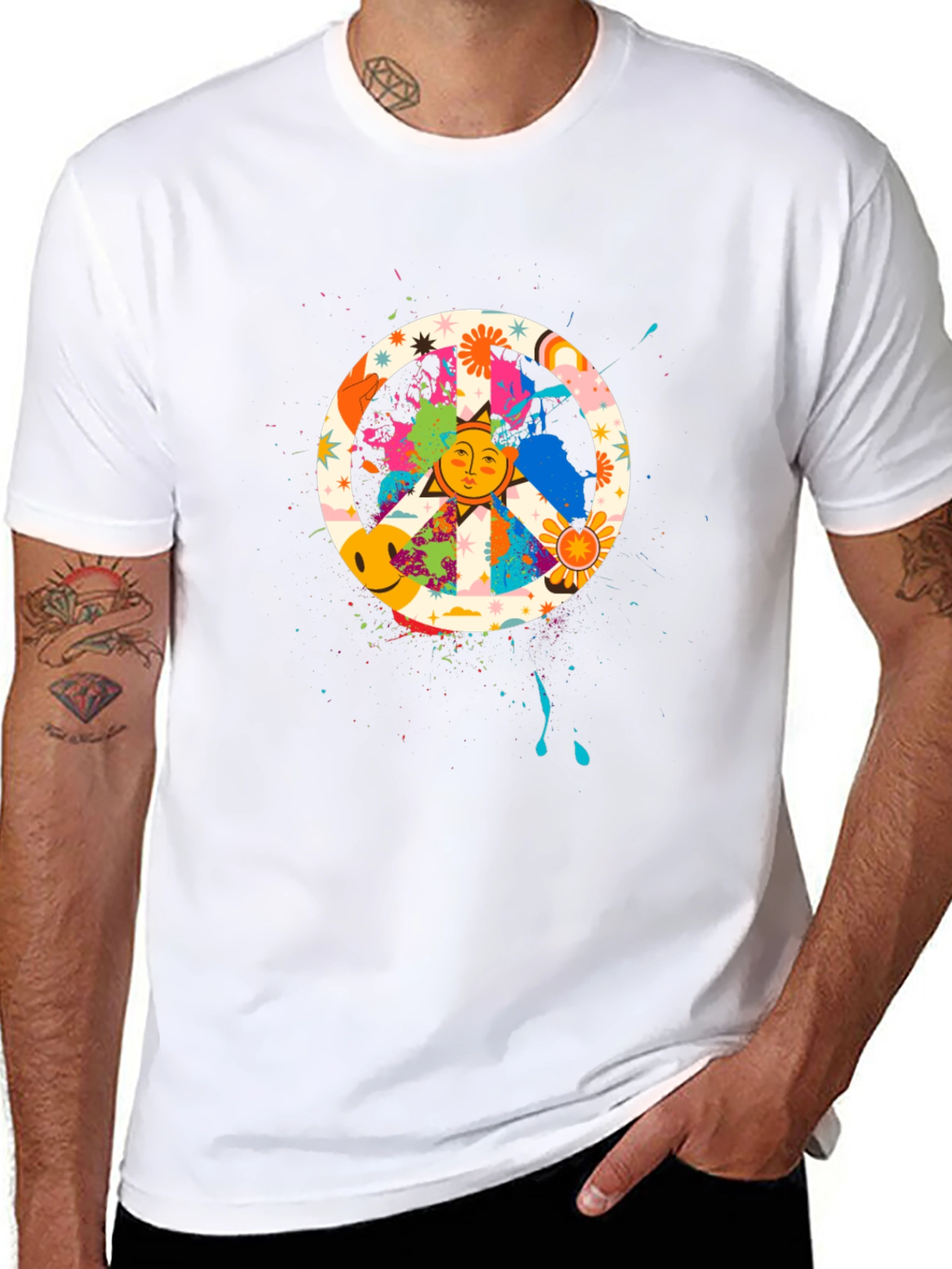 Peace Sign Sun Graphic Tee - Retro Style