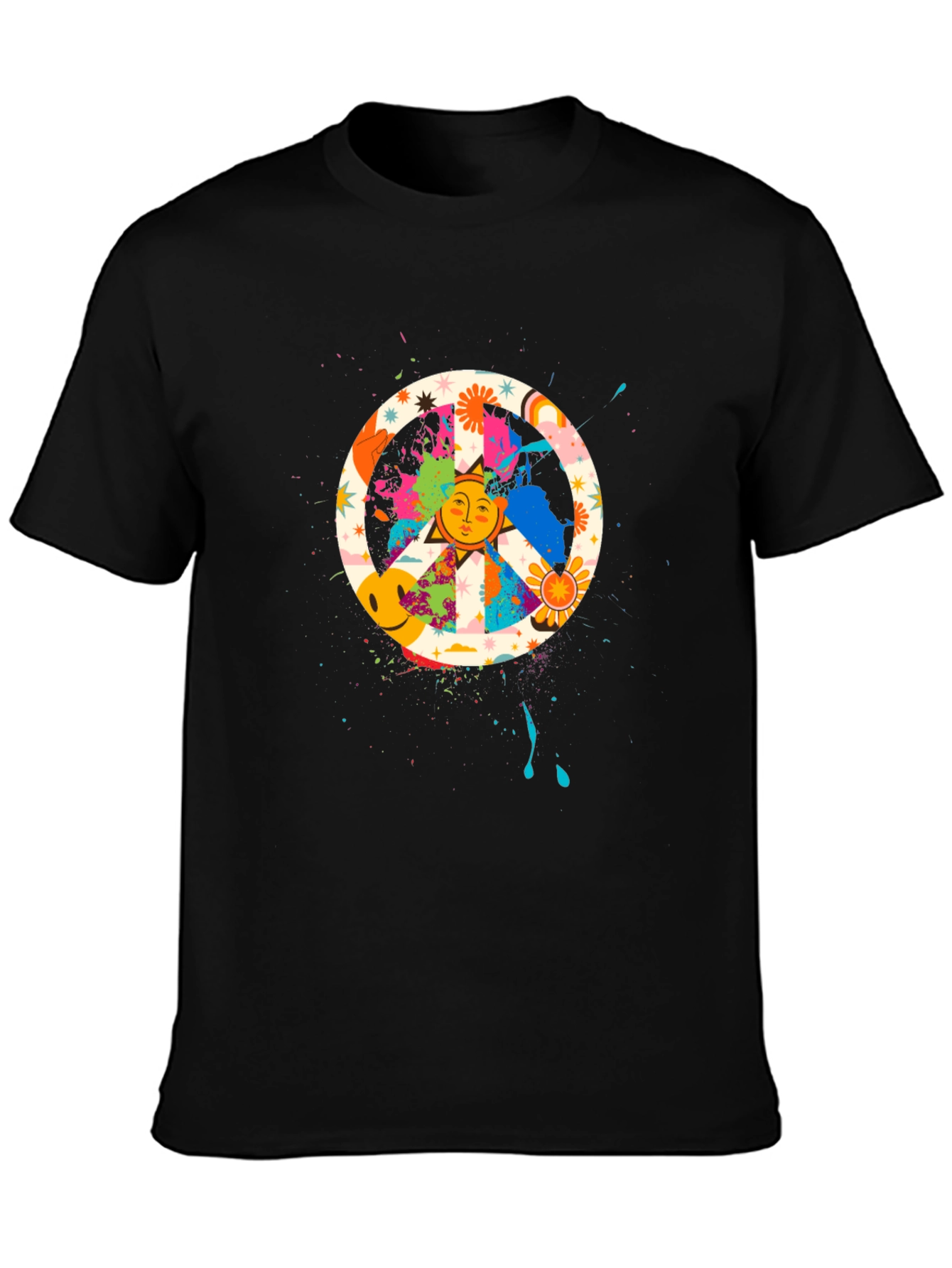 Peace Sign Sun Graphic Tee - Retro Style
