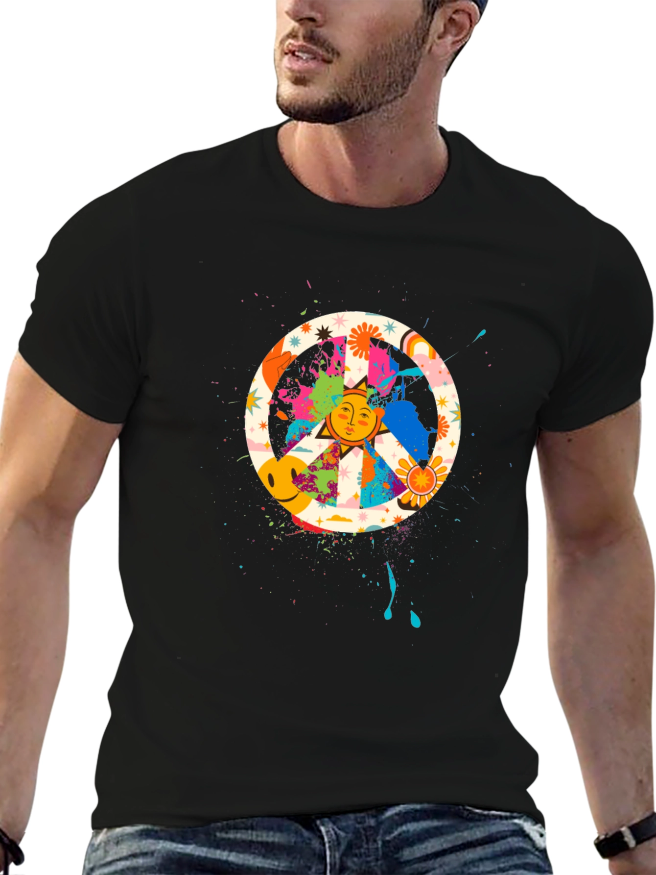 Peace Sign Sun Graphic Tee - Retro Style