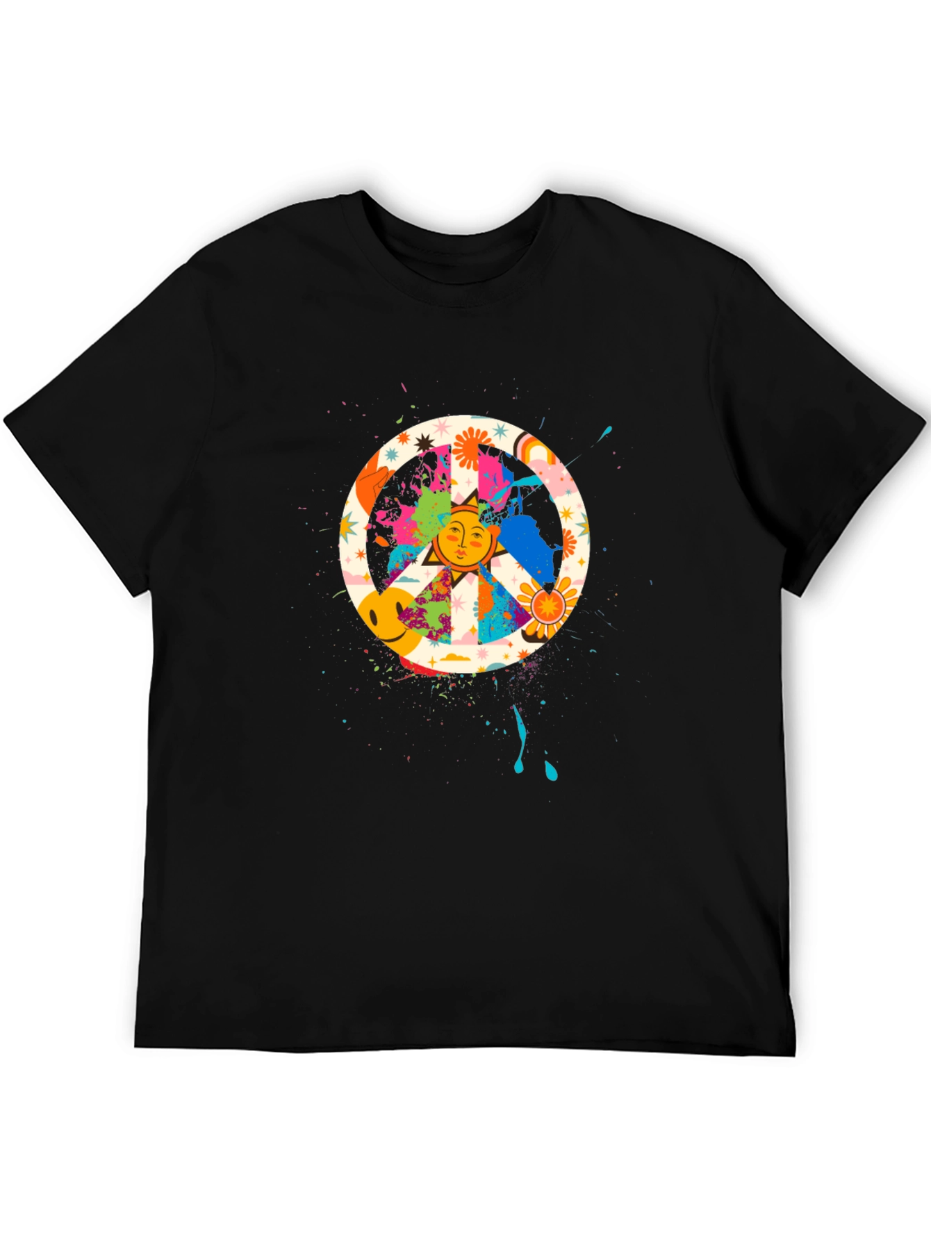 Peace Sign Sun Graphic Tee - Retro Style