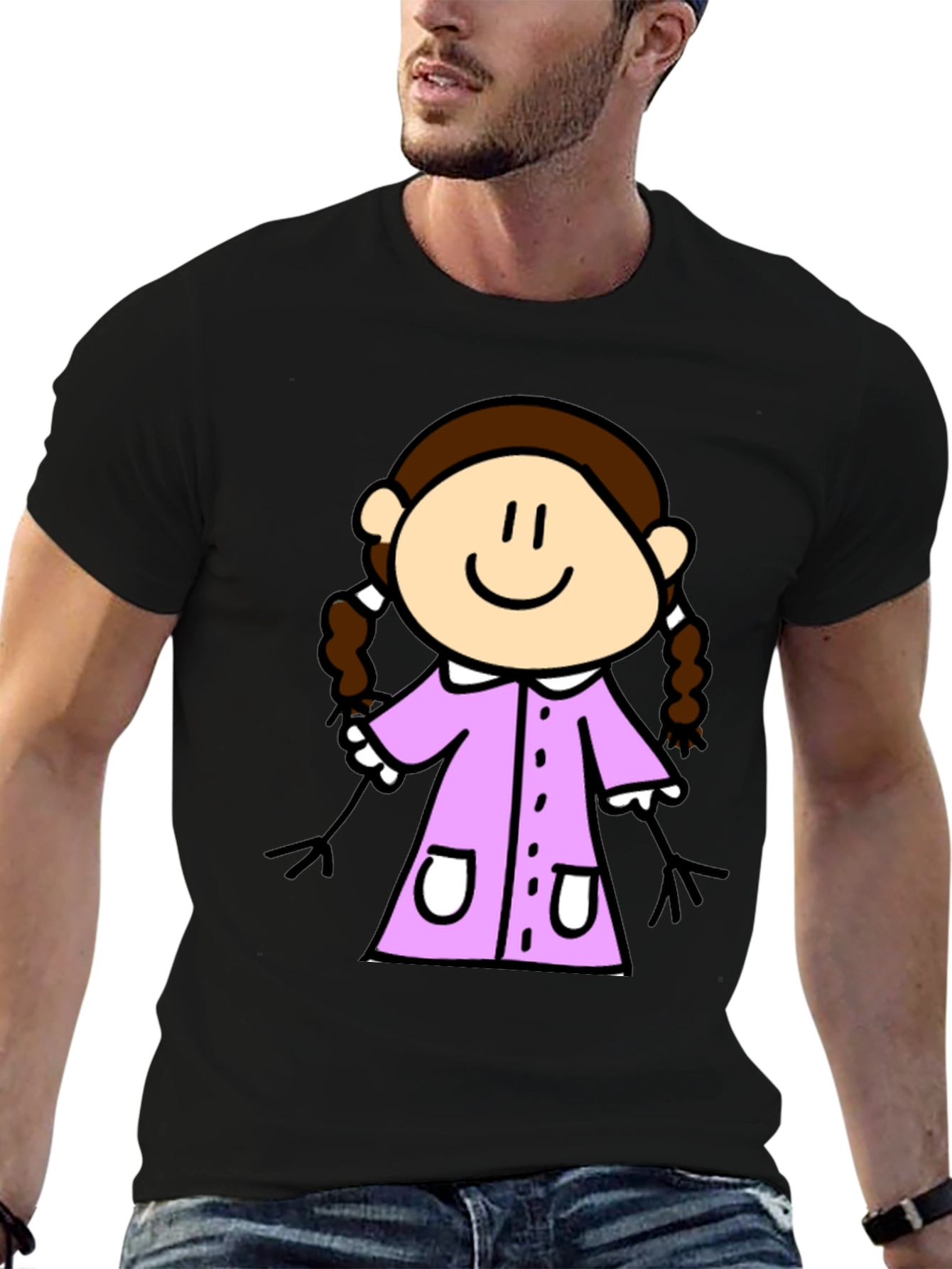 Cute Cartoon Girl Black T-Shirt