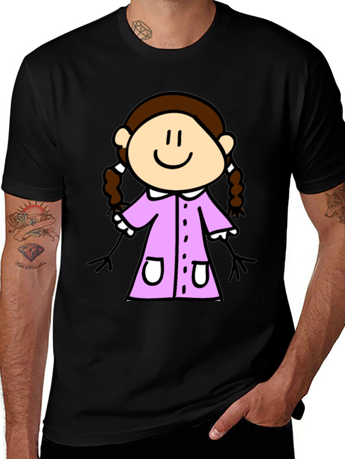 Cute Cartoon Girl Black T-Shirt