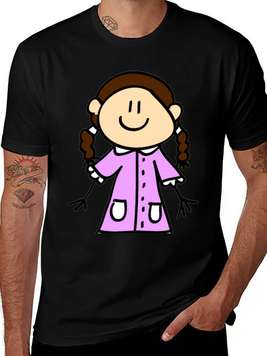 Cute Cartoon Girl Black T-Shirt