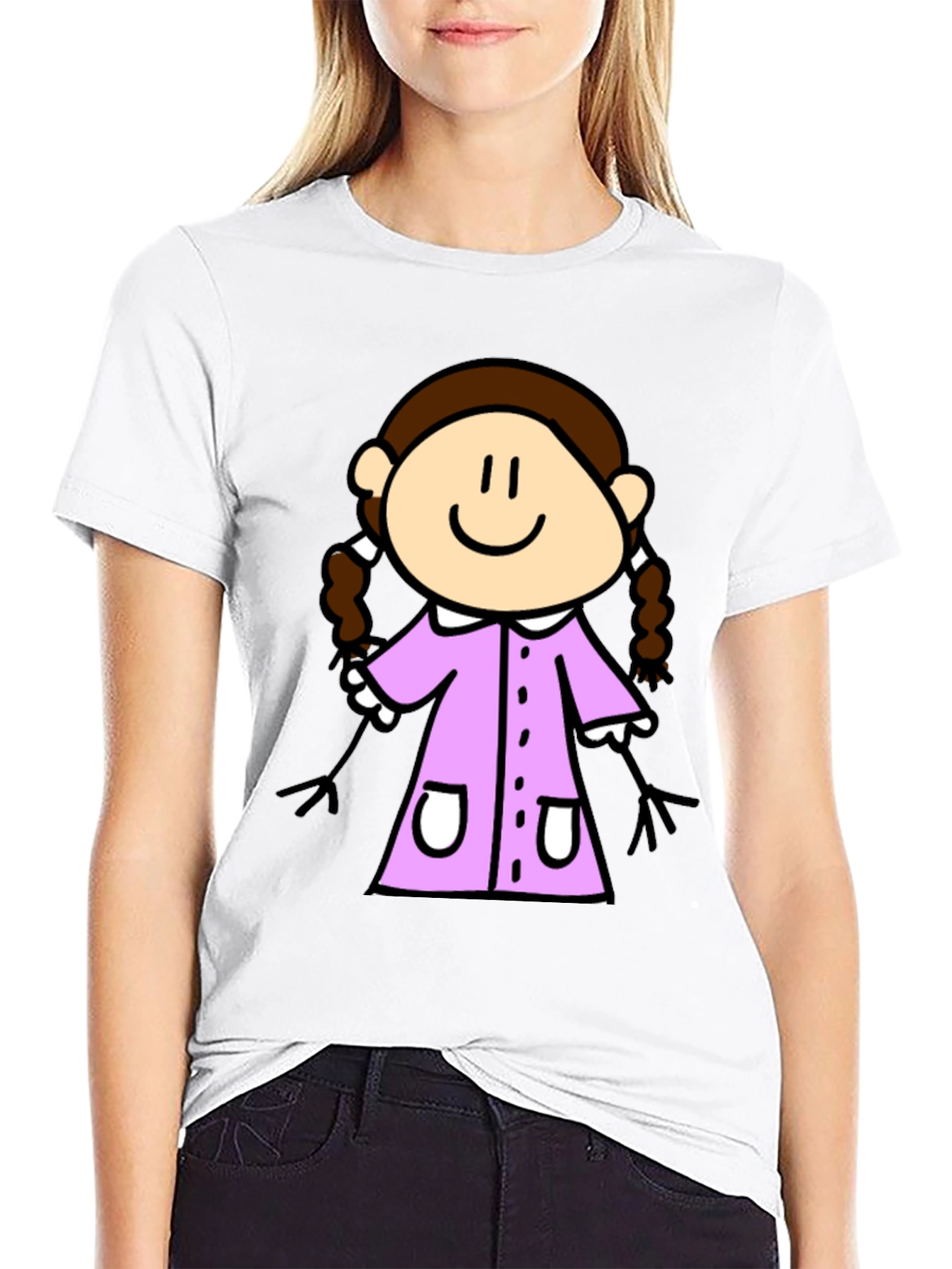 Cute Cartoon Girl Black T-Shirt