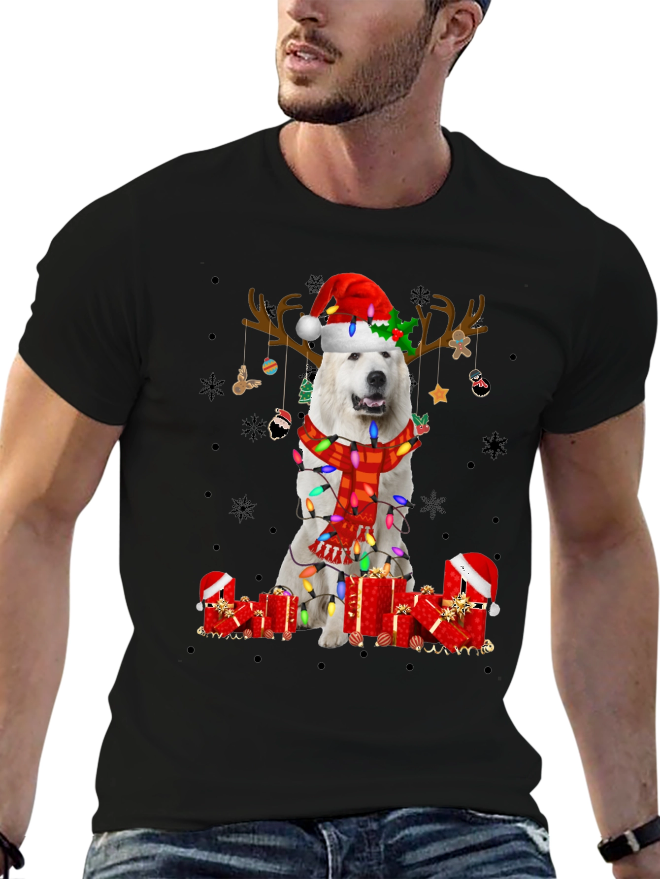 Christmas Dog T-Shirt Santa Hat Reindeer Tee