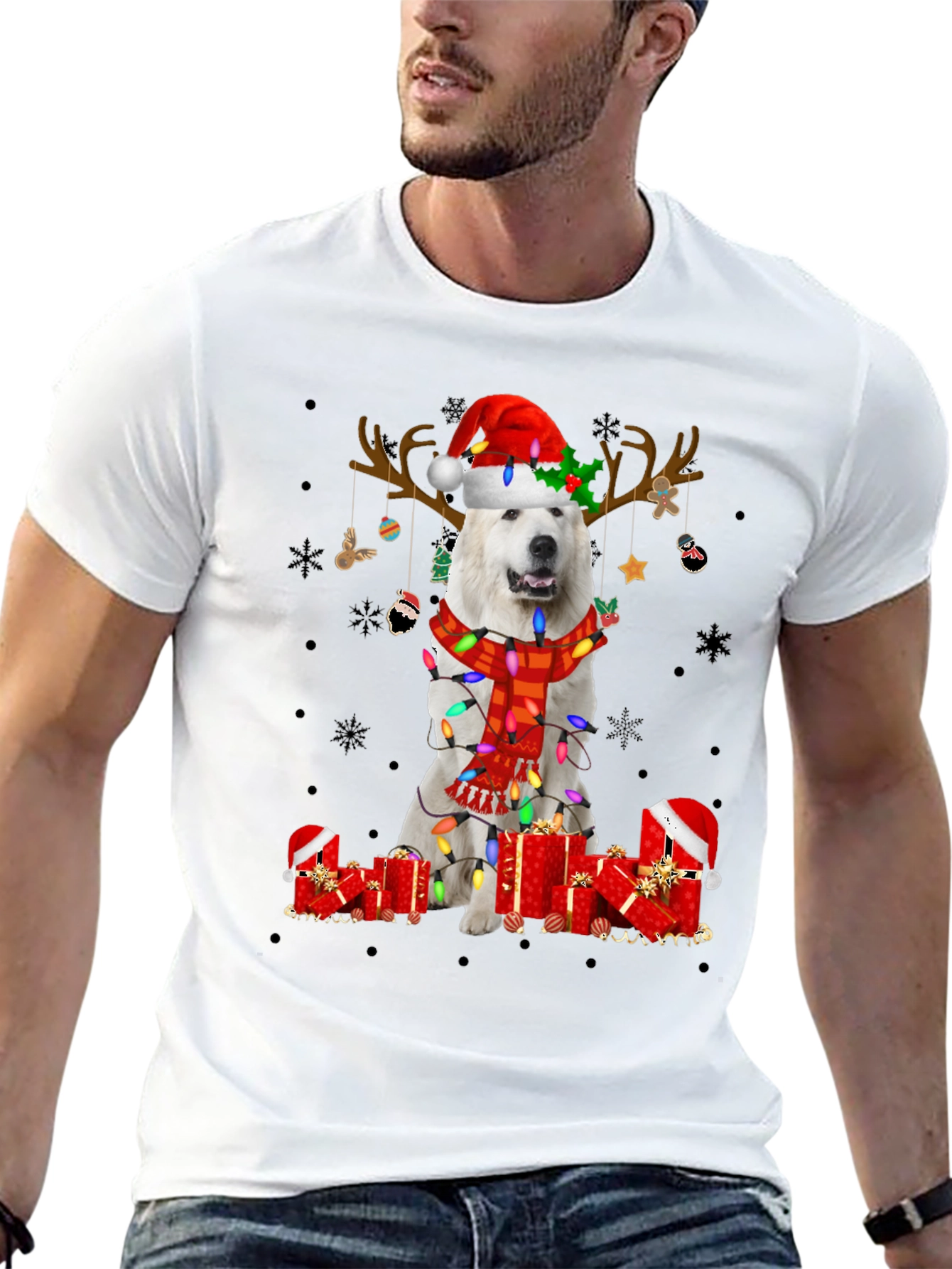Christmas Dog T-Shirt Santa Hat Reindeer Tee