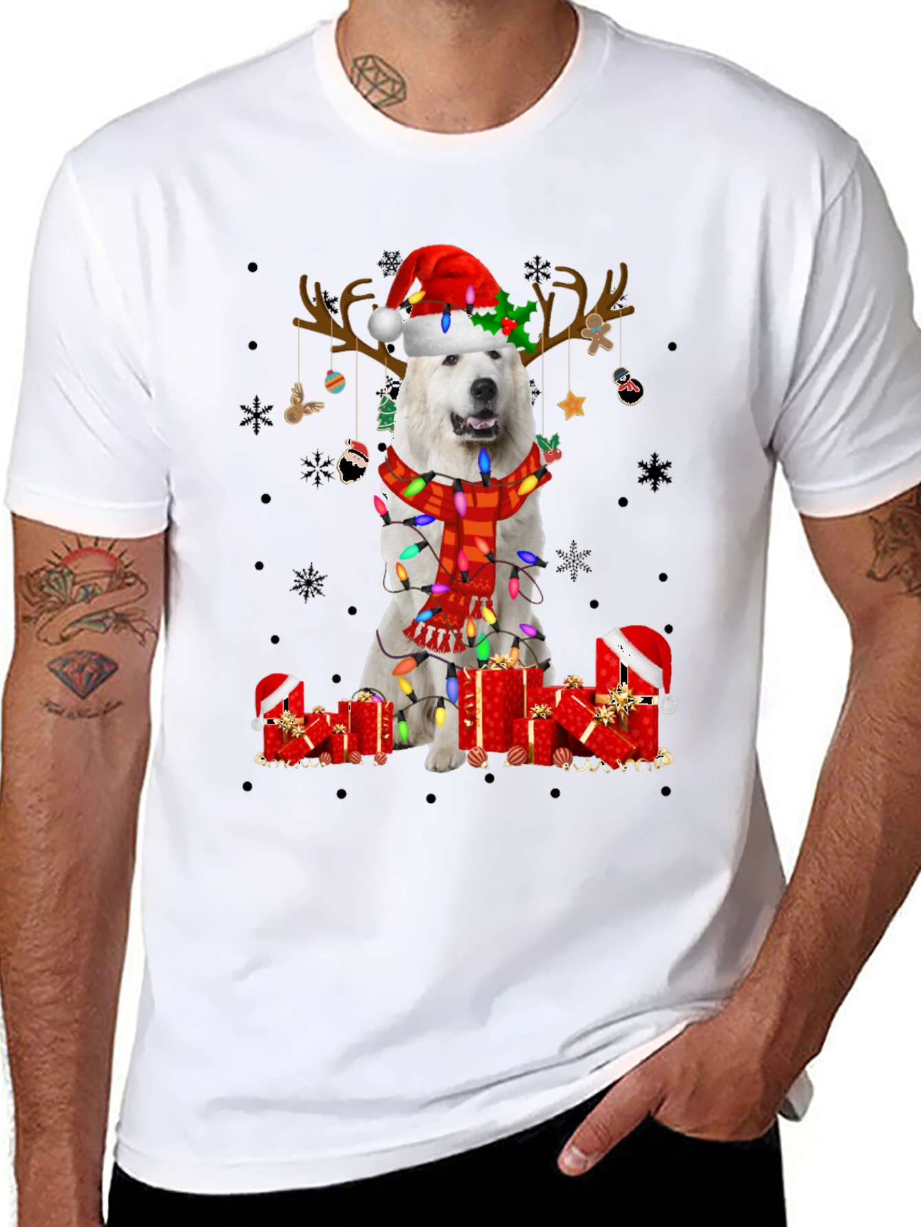 Christmas Dog T-Shirt Santa Hat Reindeer Tee