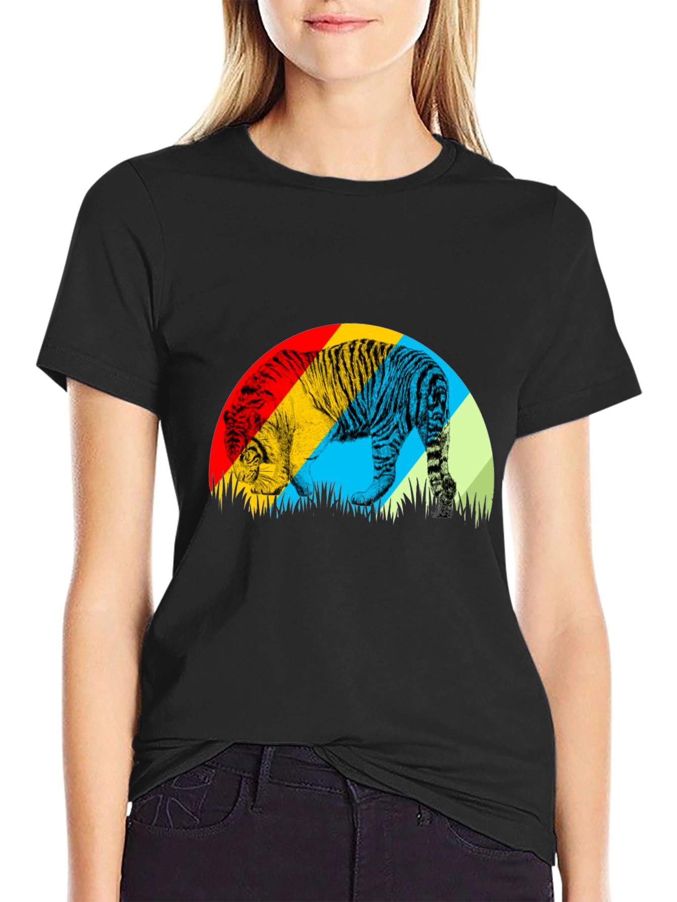 Tiger Graphic T-Shirt - Mens Black Crew Neck Tee