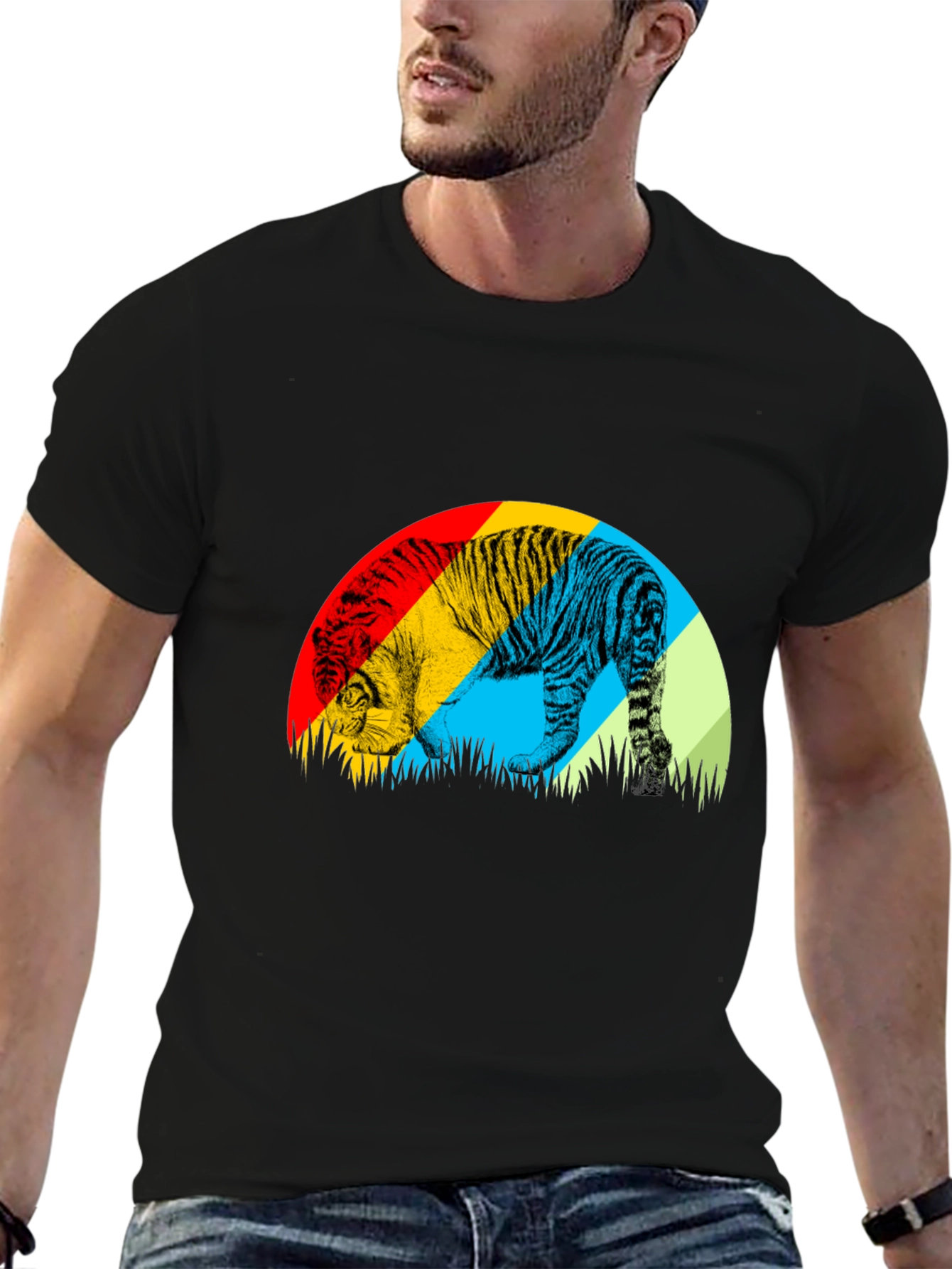 Tiger Graphic T-Shirt - Mens Black Crew Neck Tee