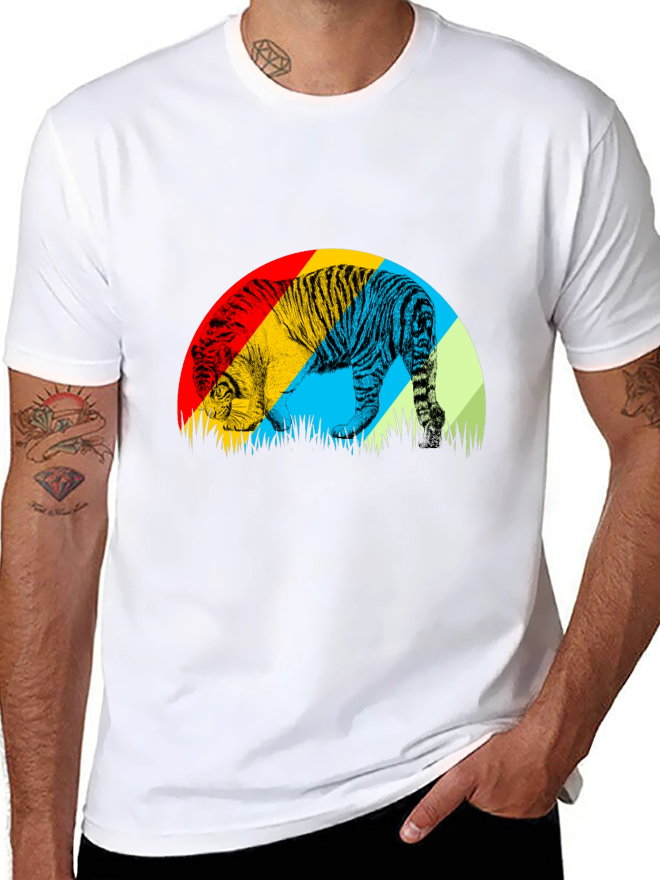 Tiger Graphic T-Shirt - Mens Black Crew Neck Tee