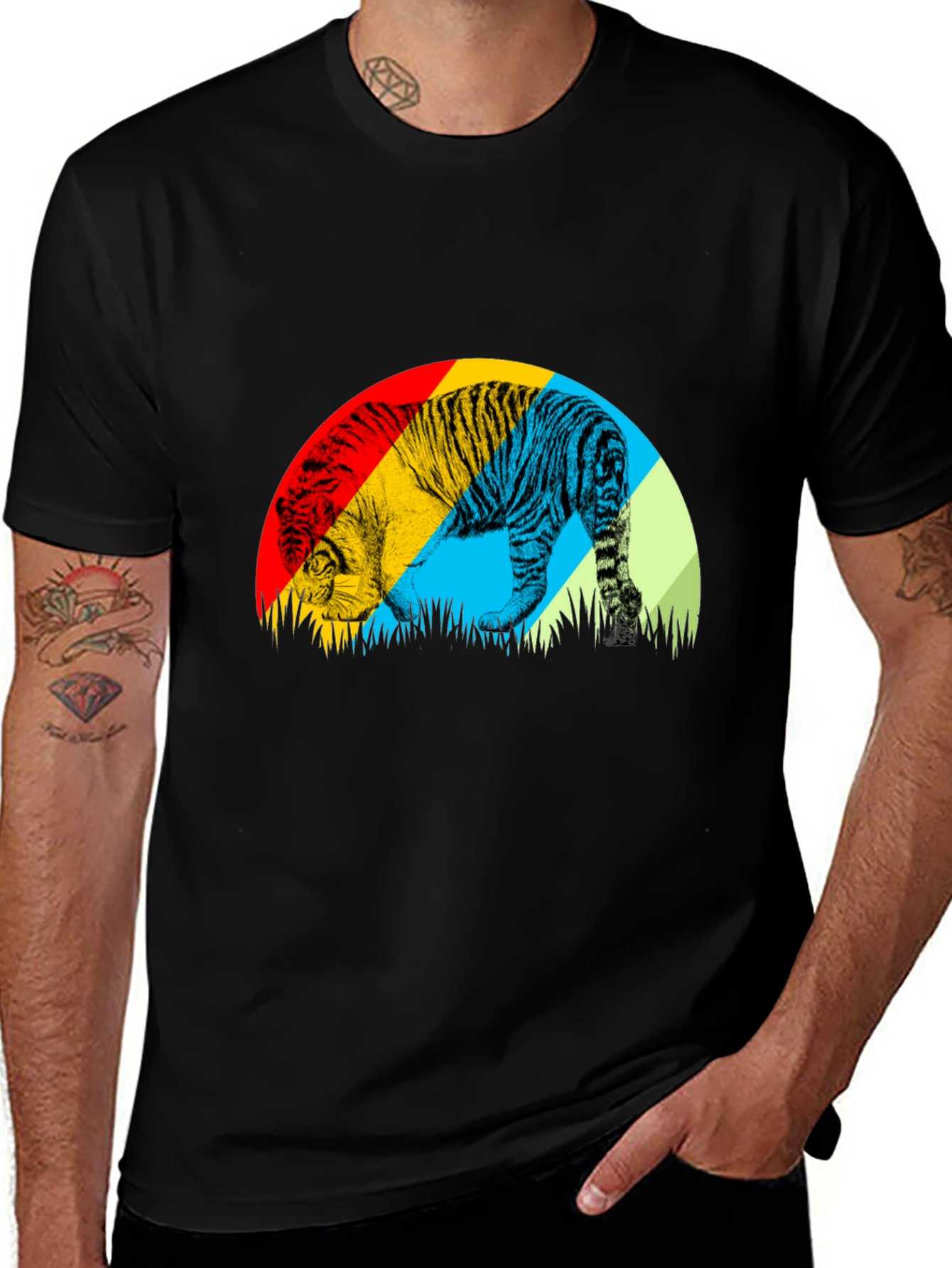 Tiger Graphic T-Shirt - Mens Black Crew Neck Tee