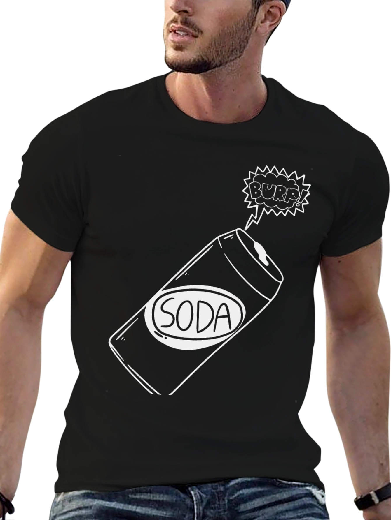 Soda Burp! Black Graphic Tee Shirt - Humor