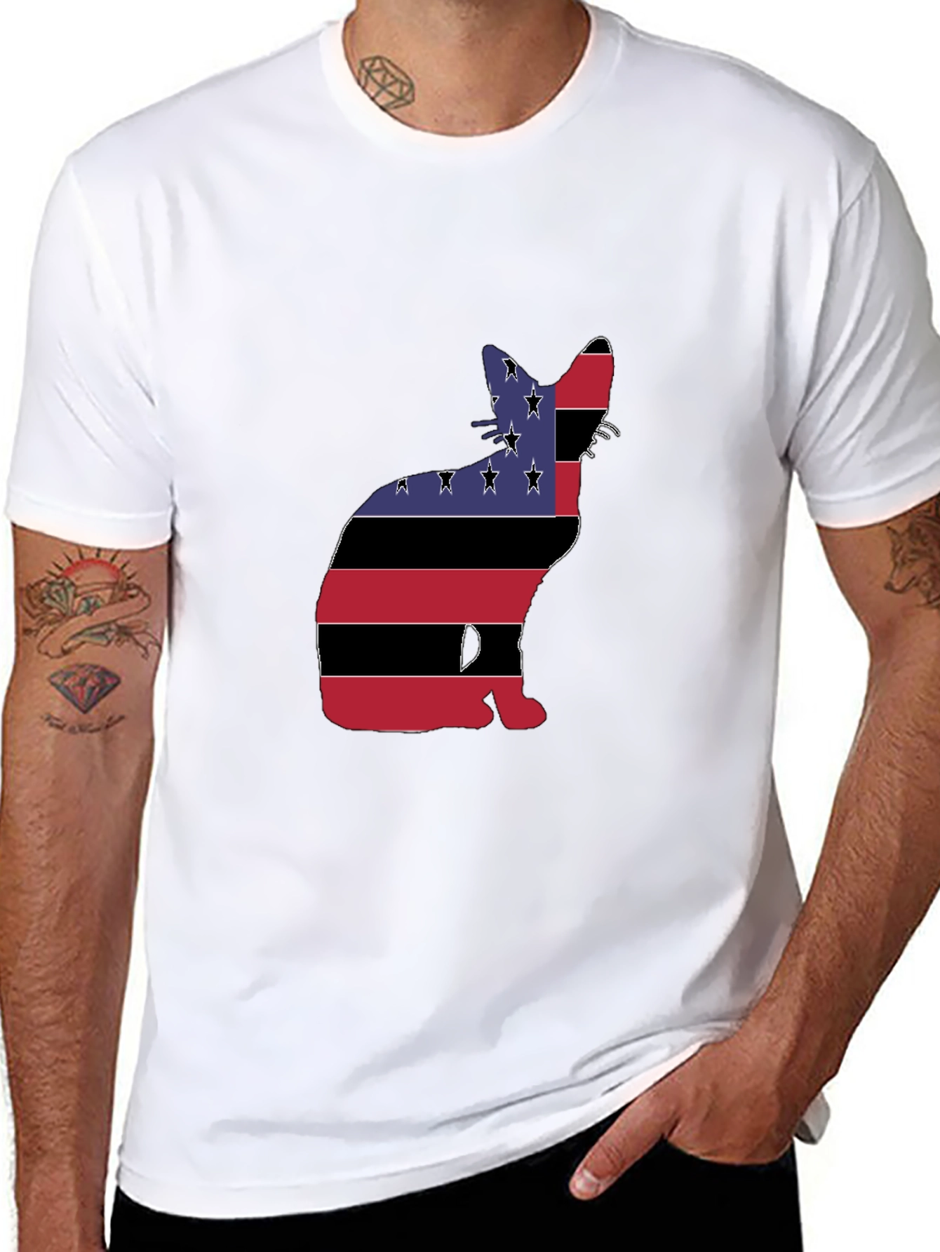 American Flag Cat Graphic Tee - Black