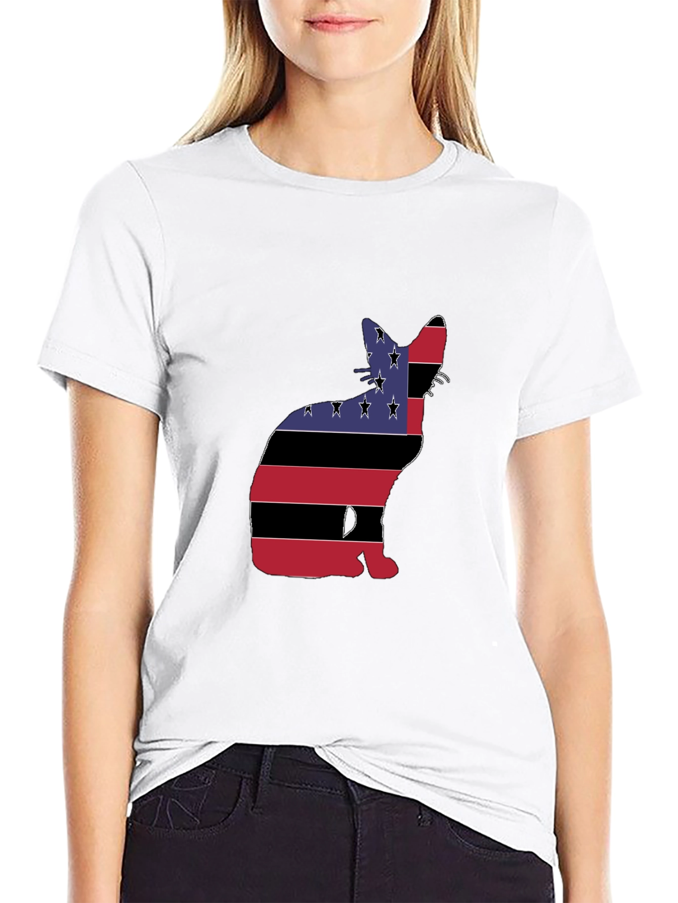 American Flag Cat Graphic Tee - Black