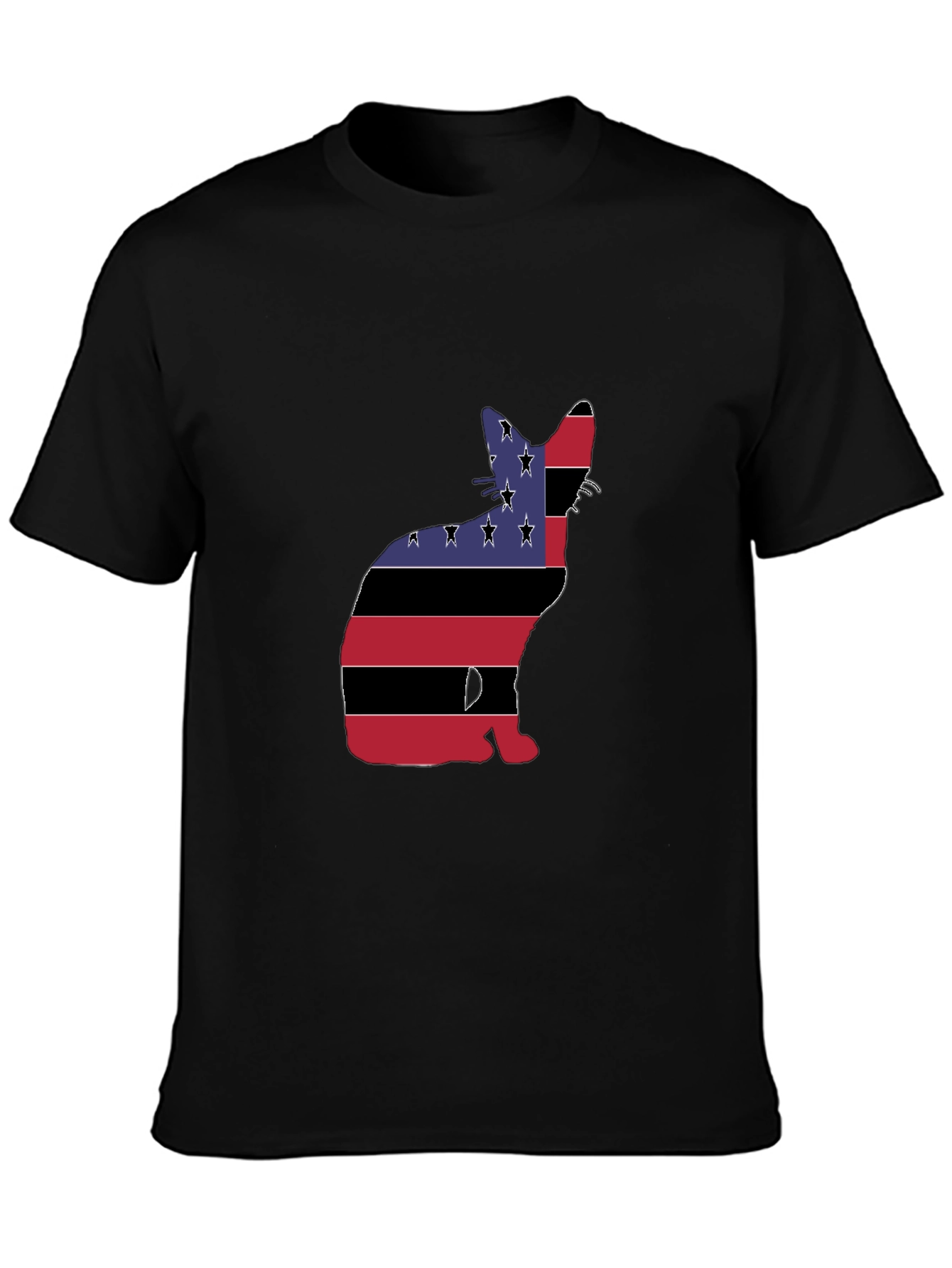 American Flag Cat Graphic Tee - Black